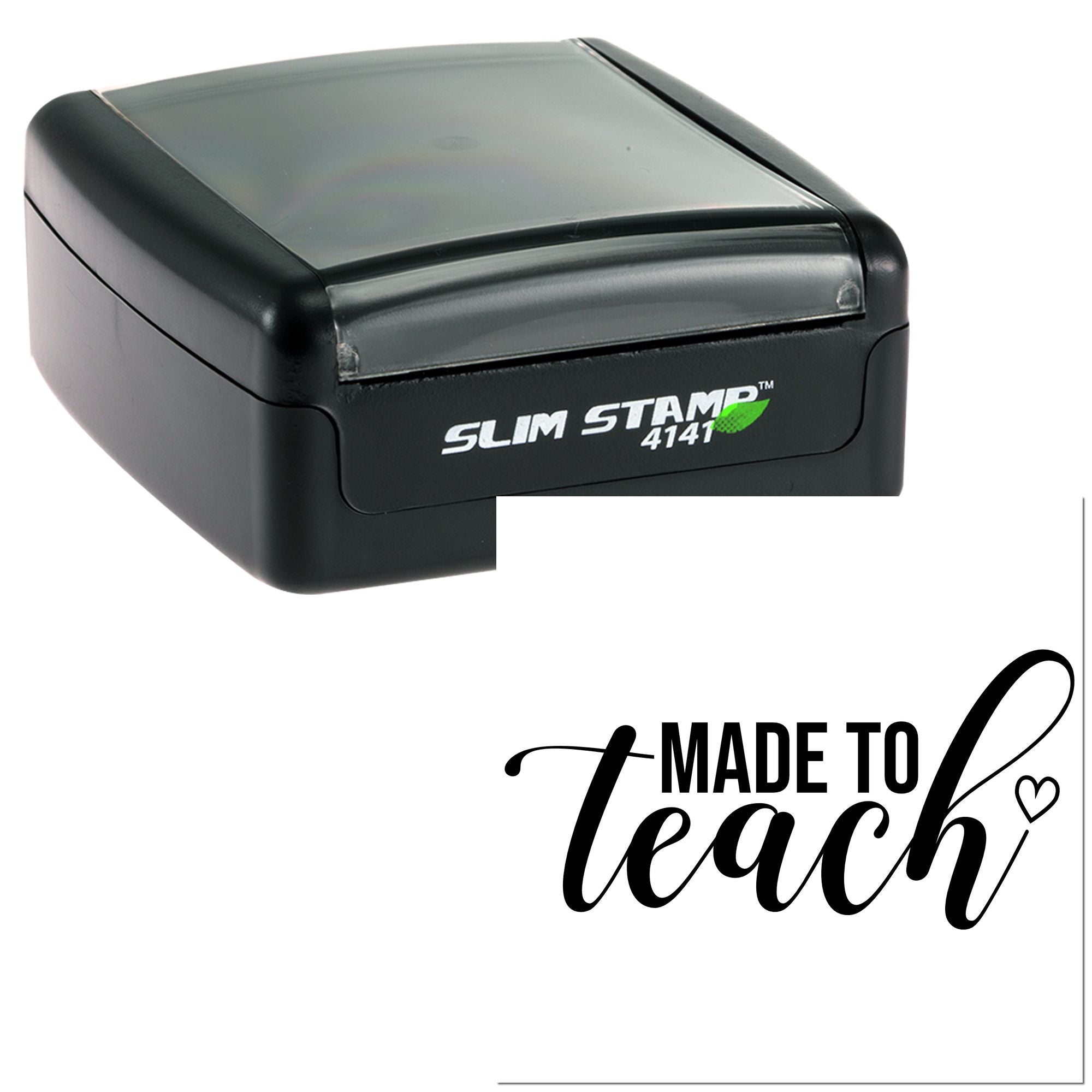 Custom self-inking rubber stamp for teachers with Made to Teach design for classroom branding and labeling.