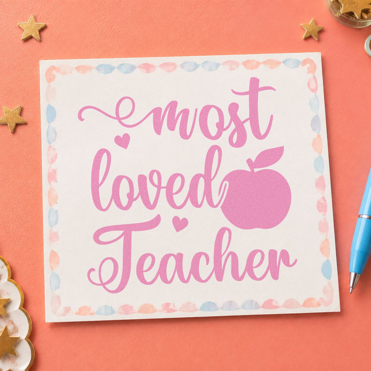 Most Loved Teacher Apple With Hearts Stamp – Duo Hand in use 10