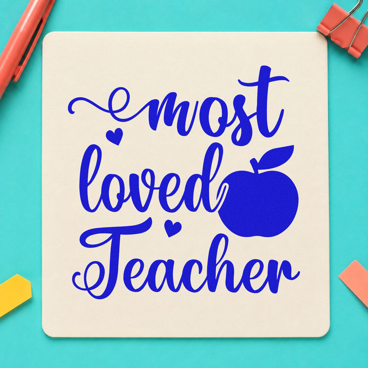 Self-Inking Most Loved Teacher Apple With Hearts Stamp in use 5