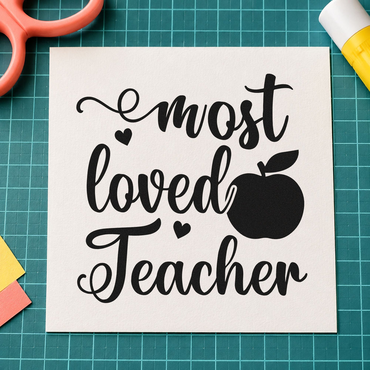 Most Loved Teacher Apple With Hearts Stamp – Duo Hand in use 9