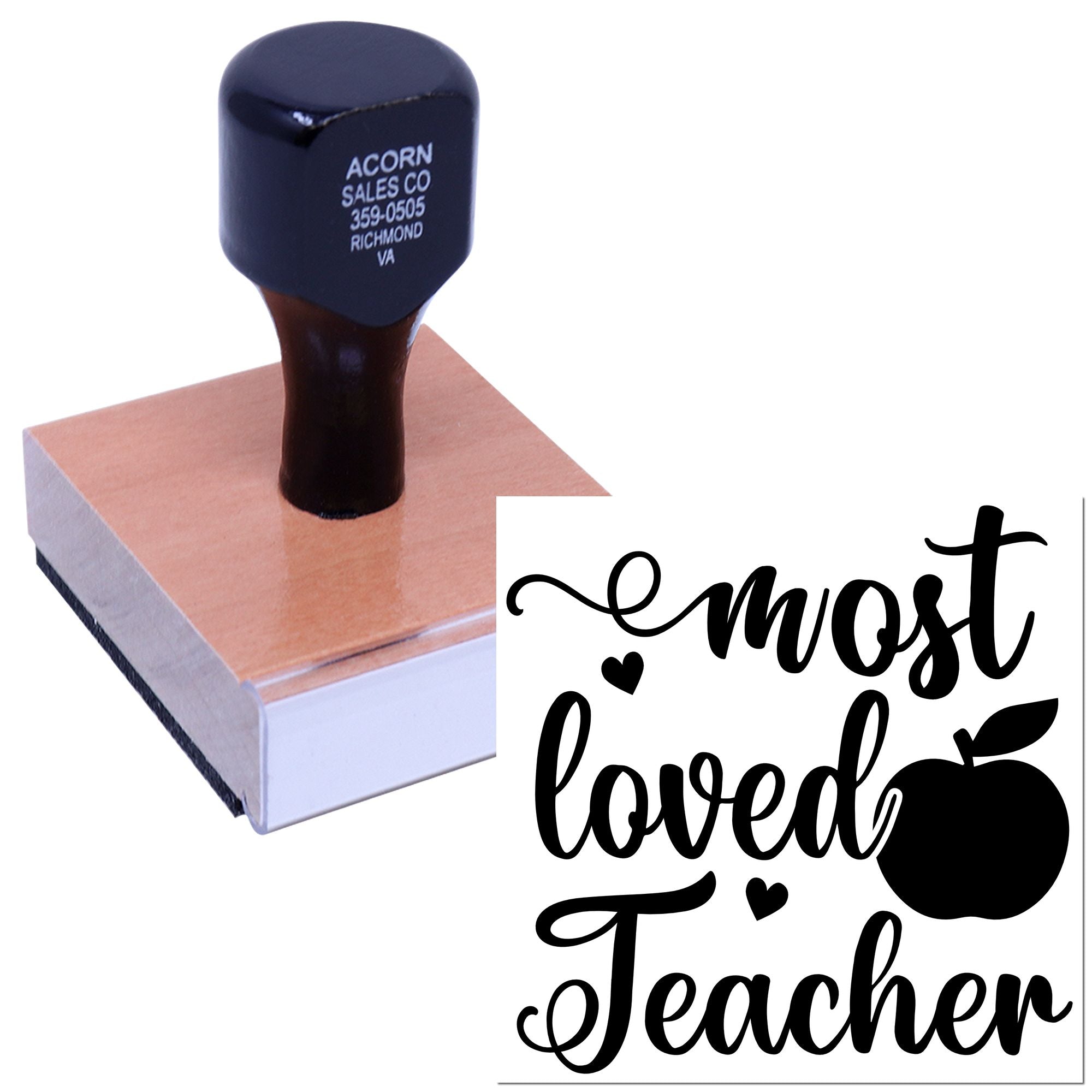 Custom rubber stamp with most loved teacher design, ideal for teacher appreciation cards, crafts, and school gifts.