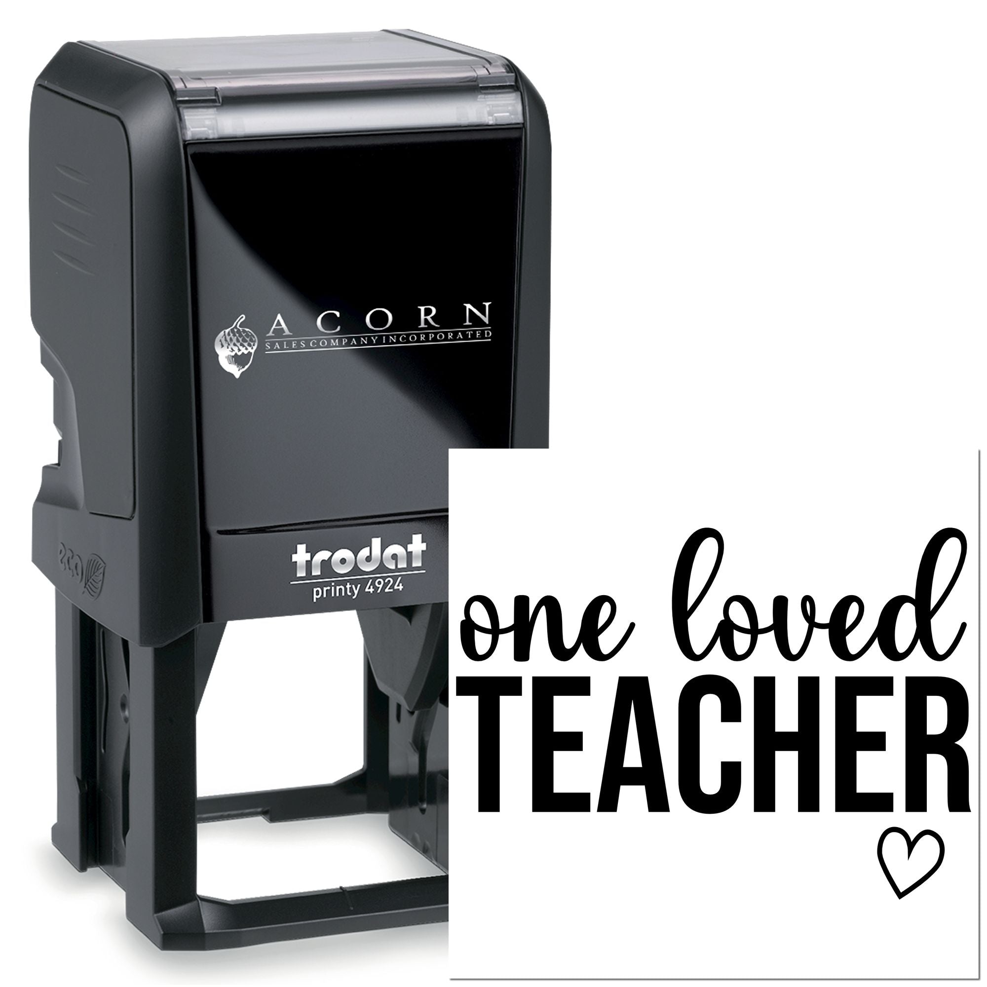 Trodat Printy 4924 self-inking rubber stamp with one loved TEACHER design for teacher gifts and classroom use.