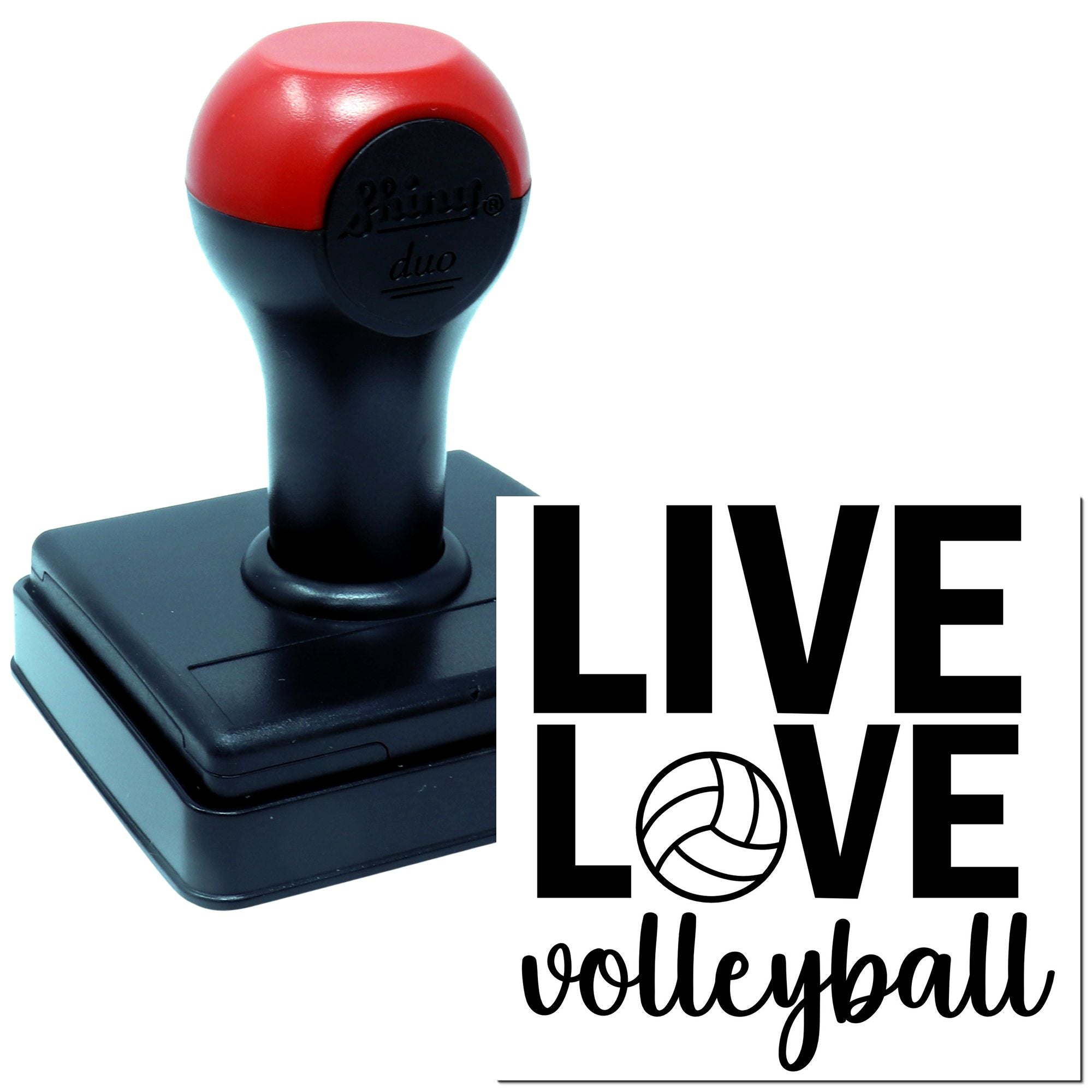 LIVE LOVE volleyball rubber stamp on self-inking stamper for team crafts, scrapbooking, and sports gifts