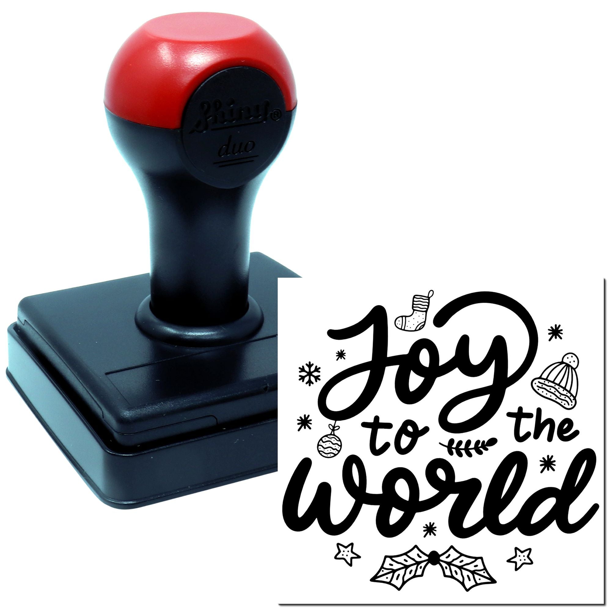 Holiday rubber stamp with Joy to the World design, ideal for Christmas cards, crafts, and festive paper projects.