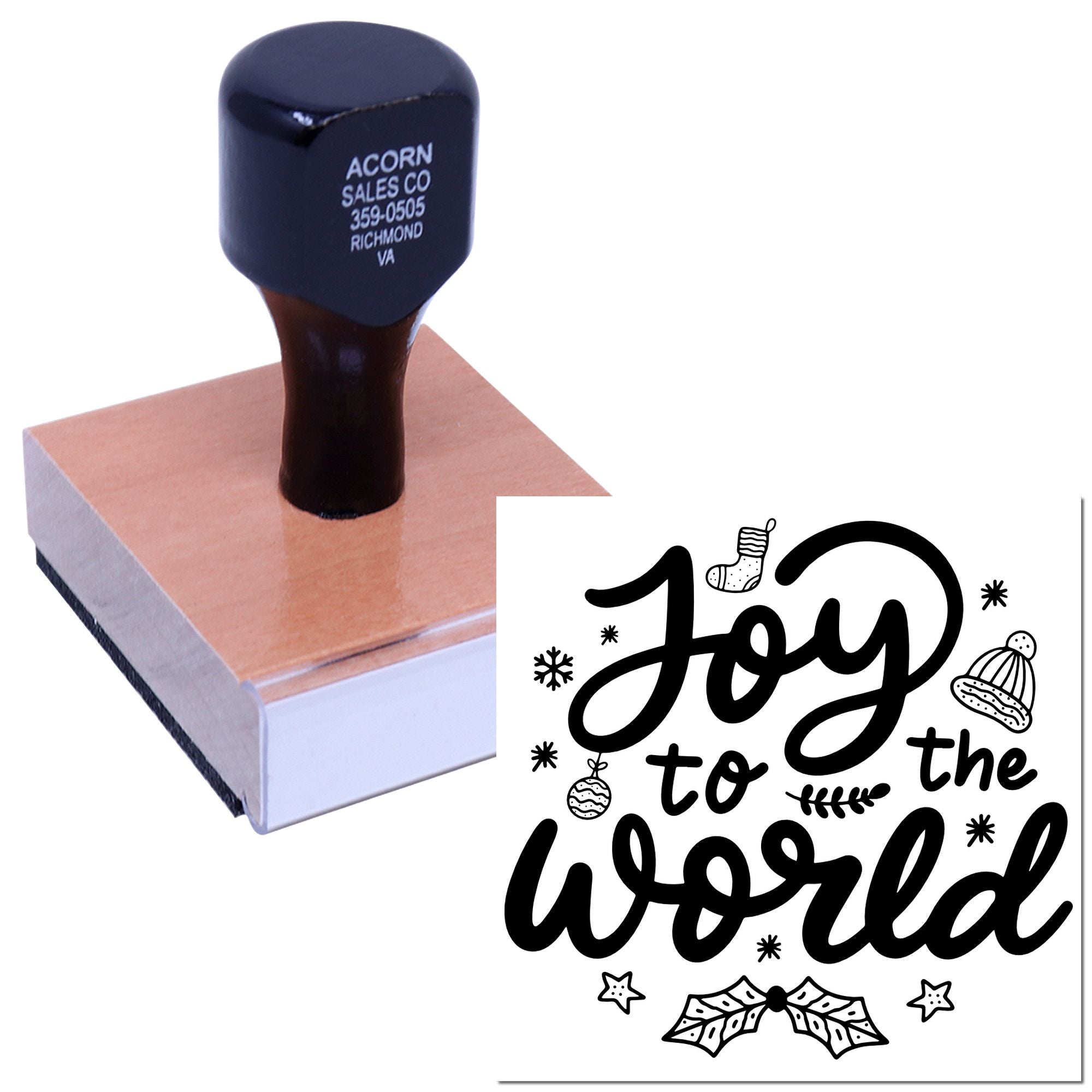Custom rubber stamp with Joy to the World holiday design for festive cards, crafts, and seasonal branding.