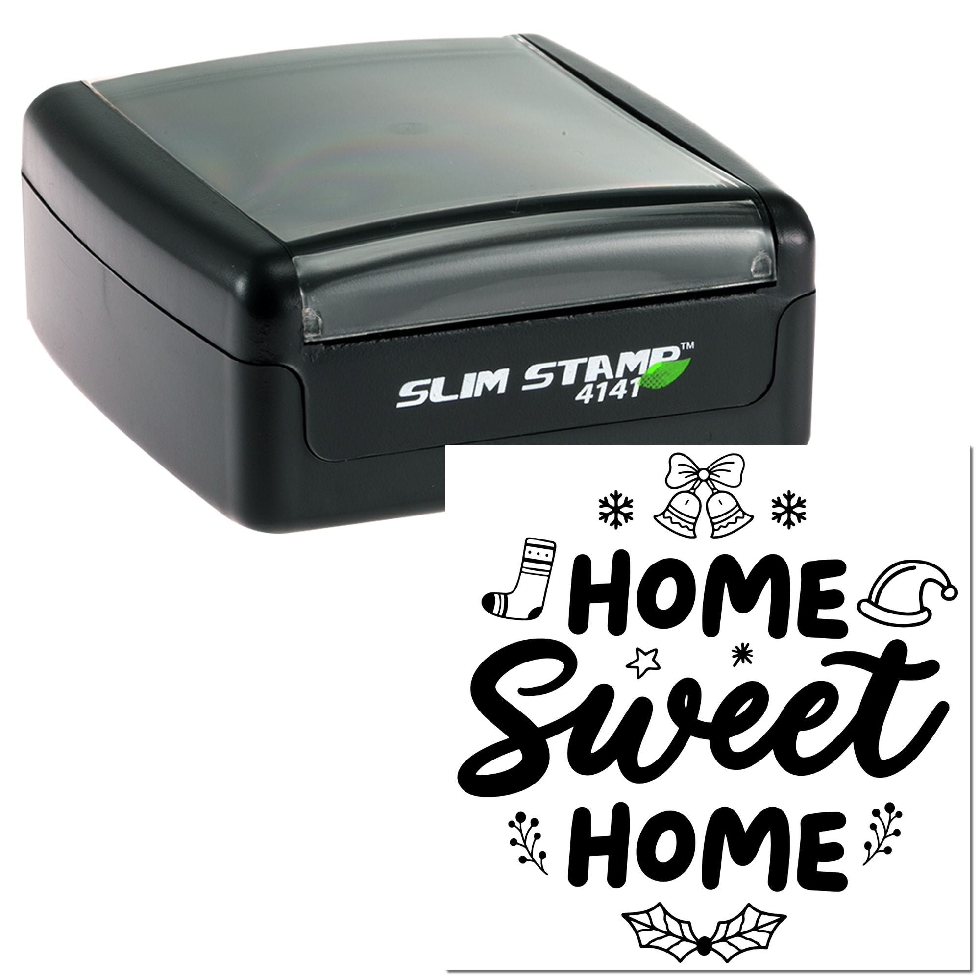 Slim Stamp 4141 self-inking rubber stamp with Home Sweet Home holiday design for custom crafting and cards.