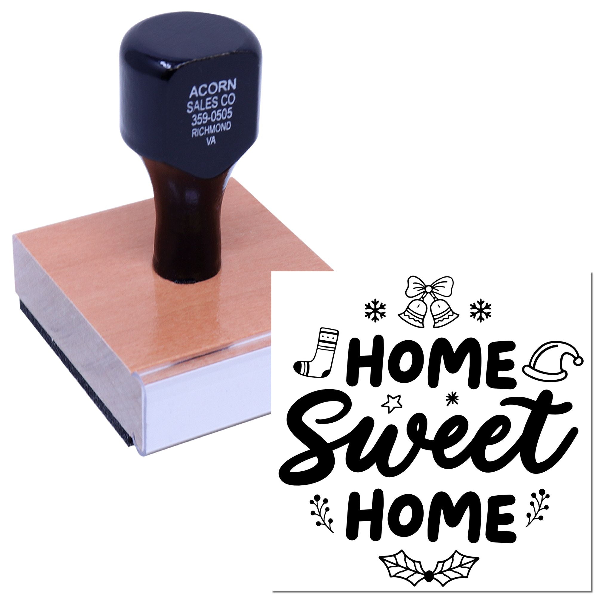 Custom rubber stamp with Home Sweet Home design for home dcor, gifts, or moving announcements.