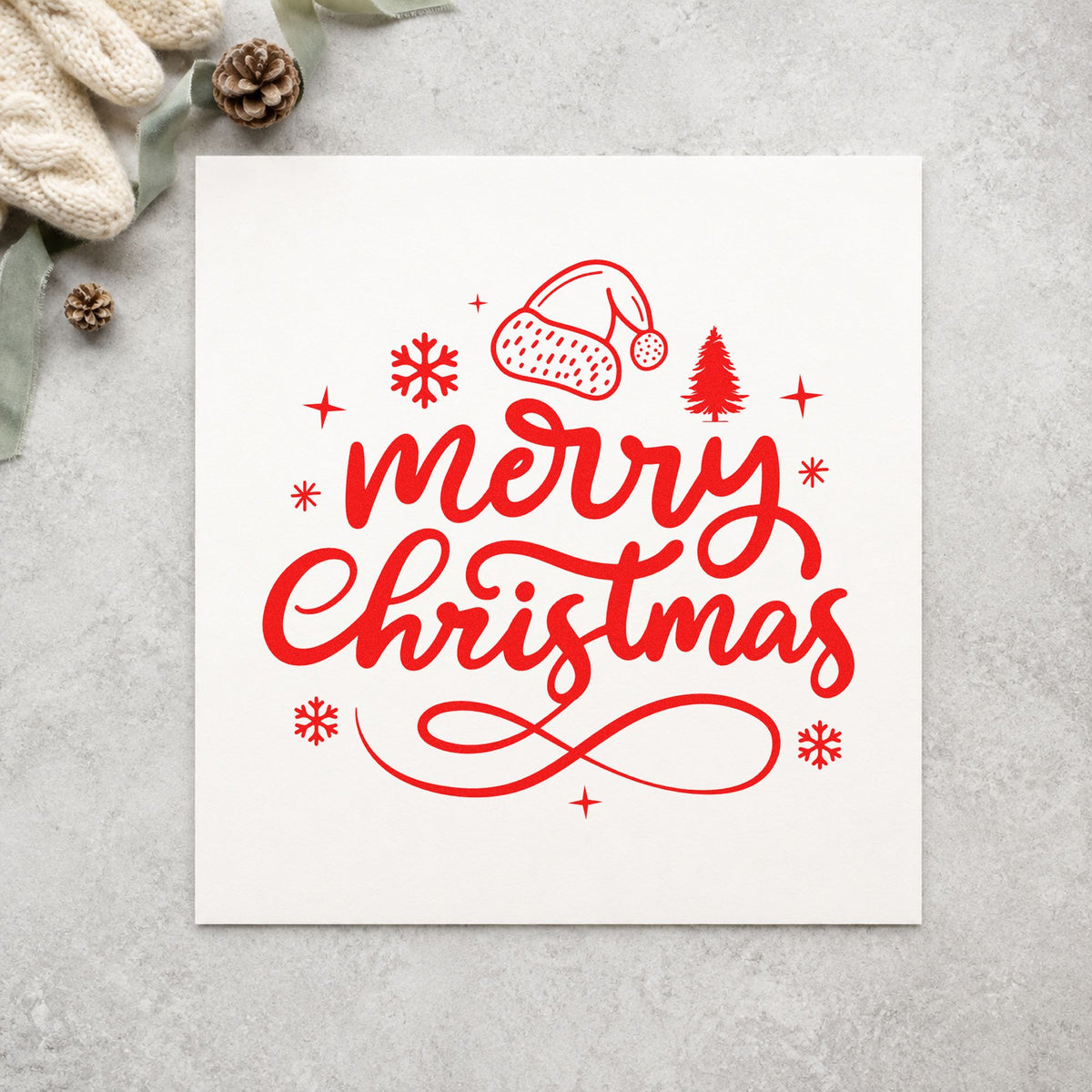Merry Christmas Hat And Tree Rubber Stamp – Duo Hand in use 5