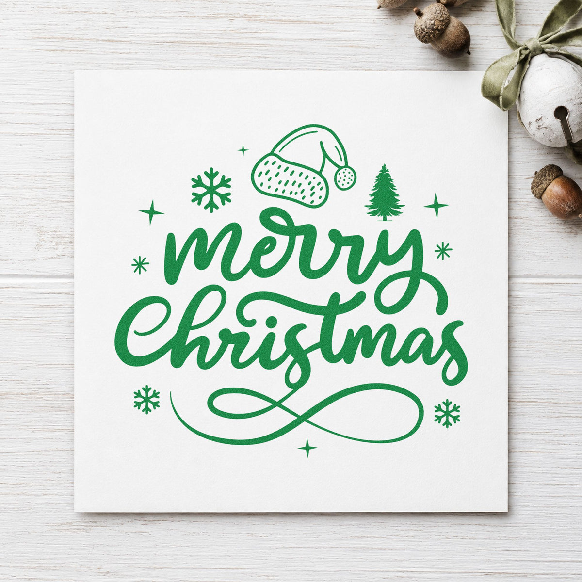 Merry Christmas Hat And Tree Compact Pre-Inked Stamp – Slim in use 8