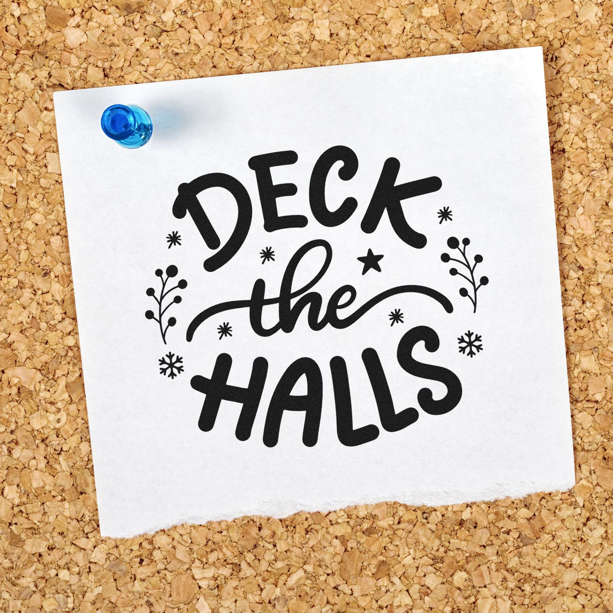 Deck the Halls holiday rubber stamp design for Christmas cards, featuring festive winter lettering and decorative accents.