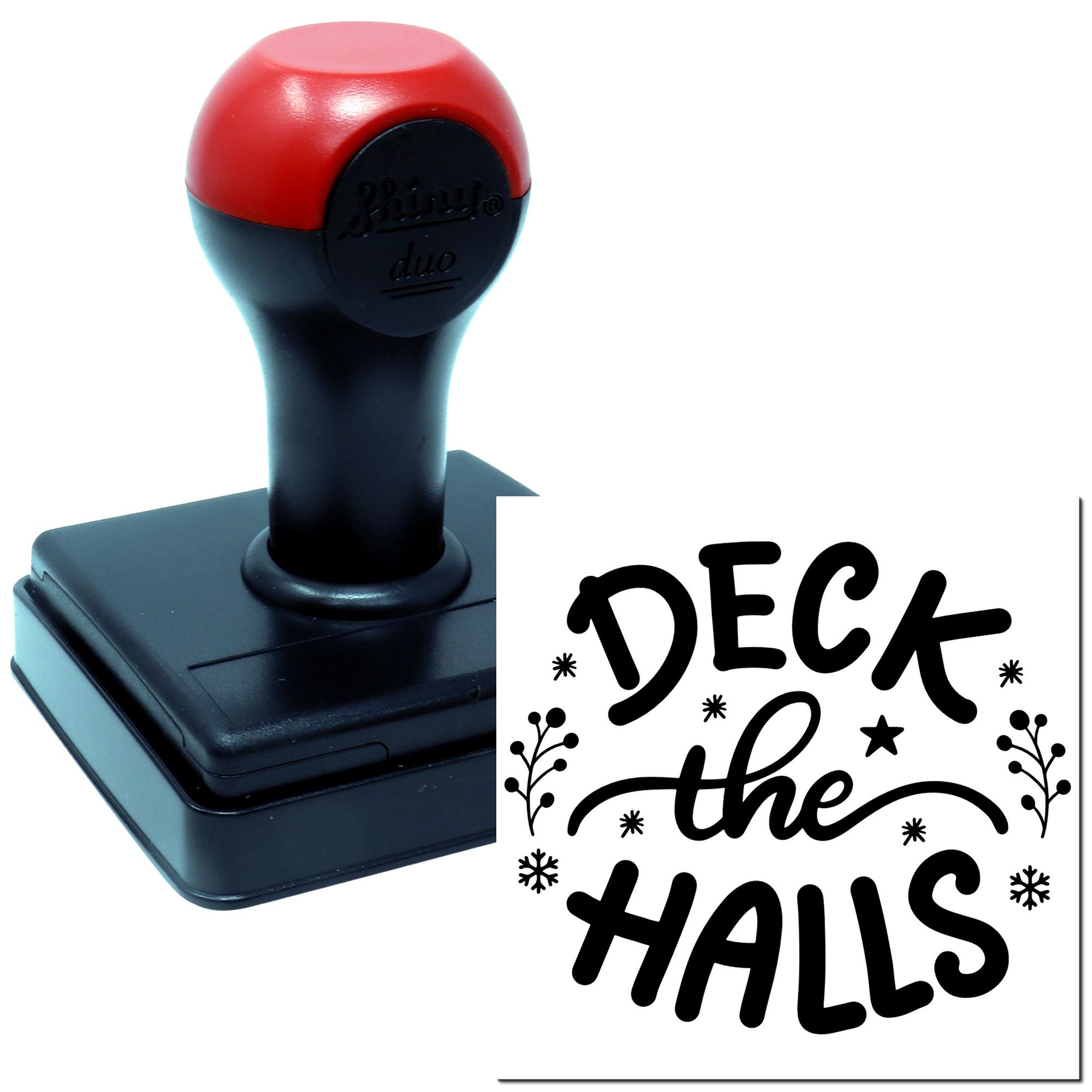 Custom rubber stamp with Deck the Halls holiday design for festive card making and seasonal crafting.