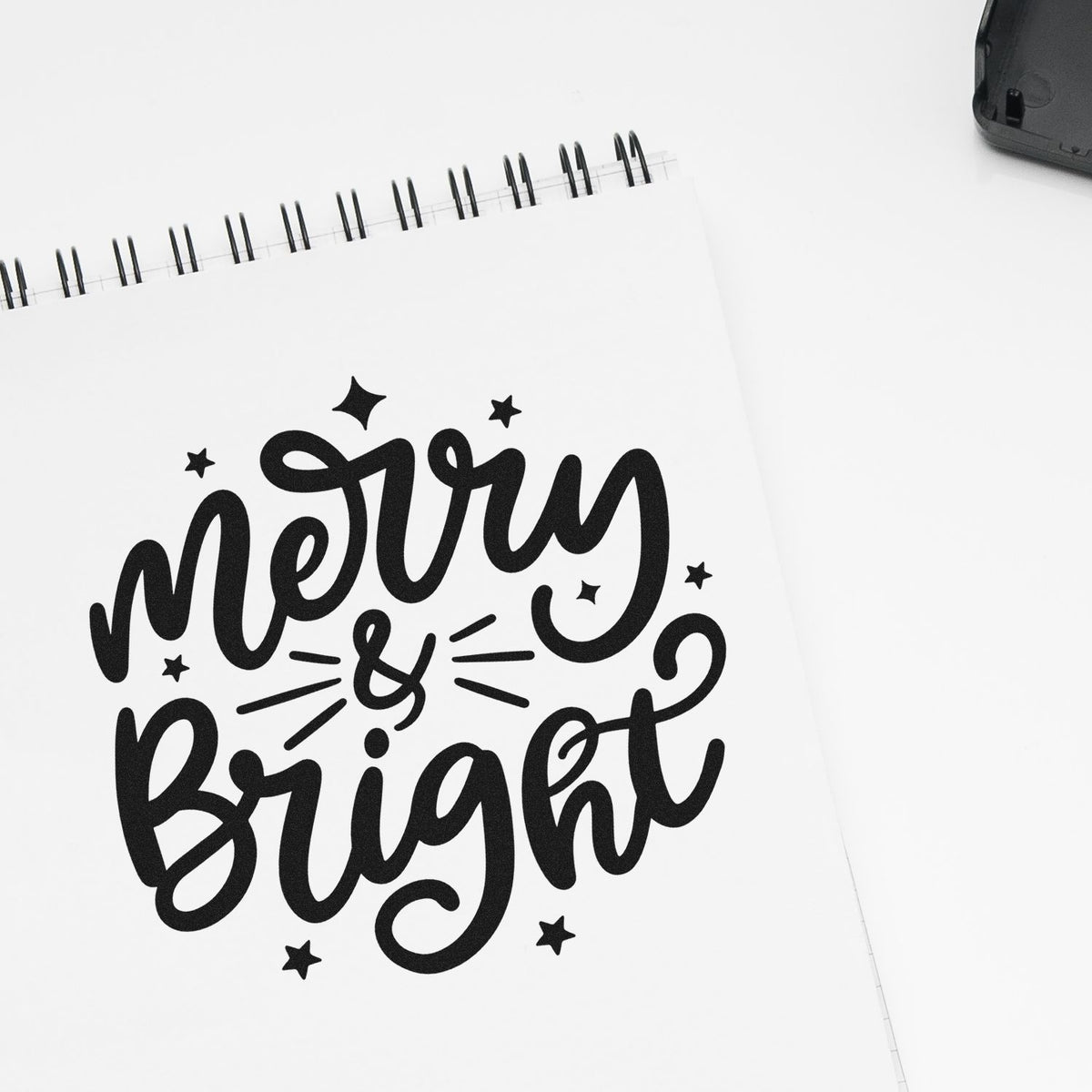 Merry & Bright holiday rubber stamp design for Christmas cards, scrapbooking, and festive craft projects.