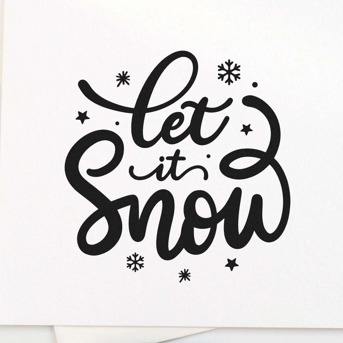 Let it Snow winter rubber stamp design with decorative snowflakes for holiday cards and crafts