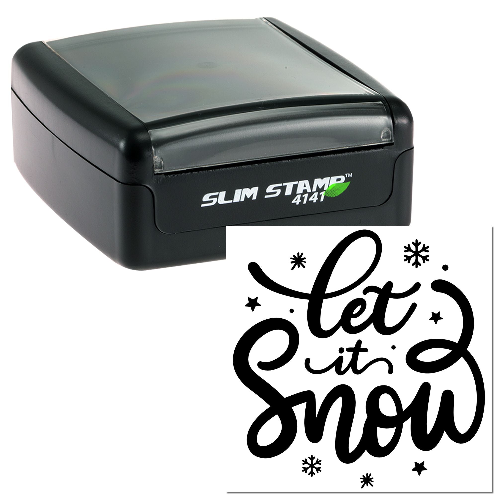 Slim Stamp 4141 self-inking rubber stamp with Let it Snow design for winter crafts, cards and holiday packaging.