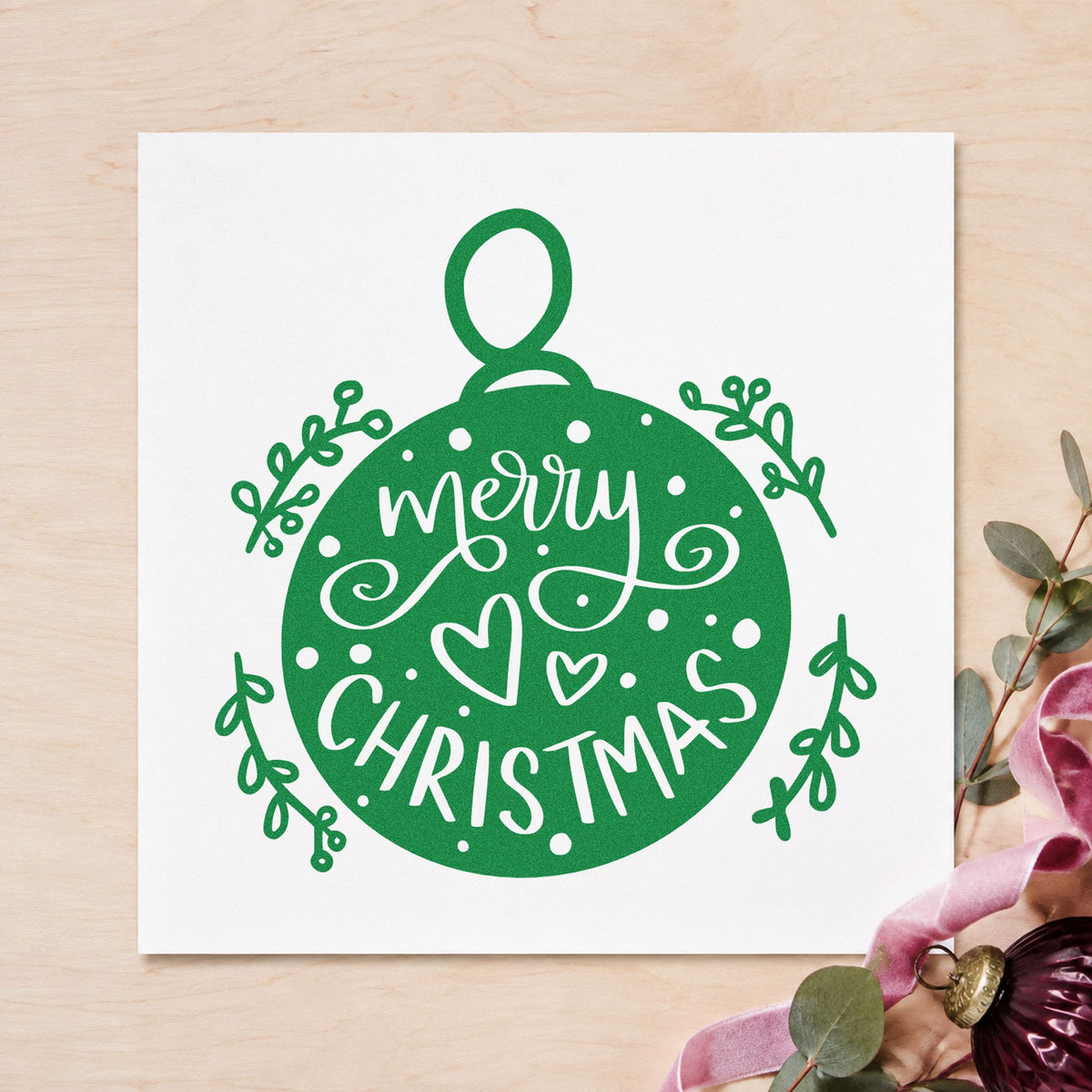 Merry Christmas Round Ornament Slim Pre-Inked Stamp in use 3
