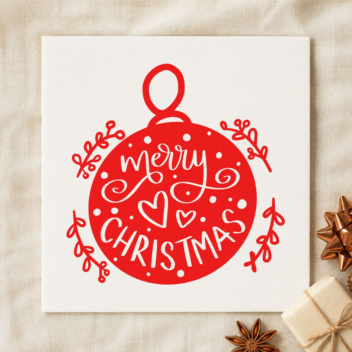 Merry Christmas Round Ornament Slim Pre-Inked Stamp in use 5