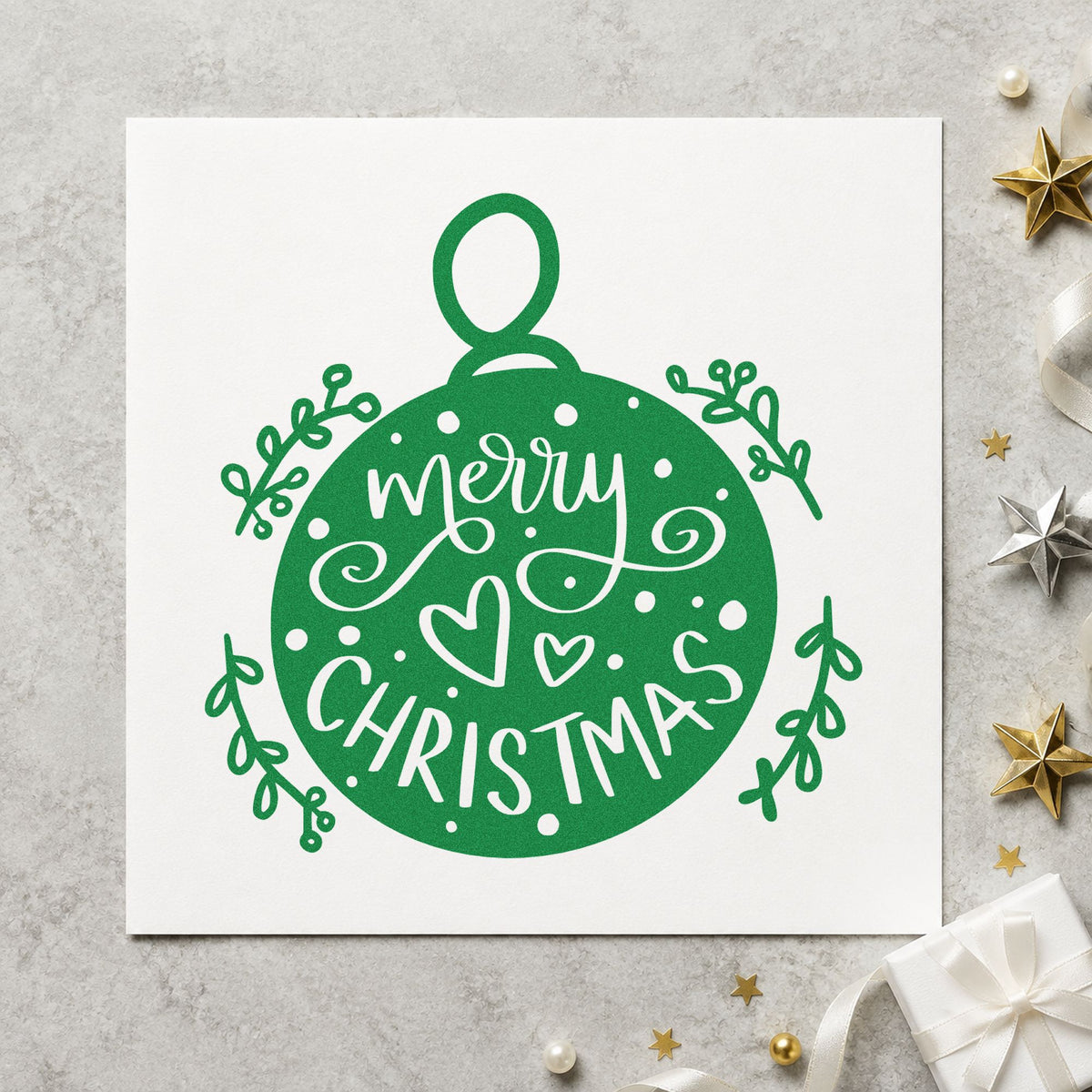 Merry Christmas Round Ornament Slim Pre-Inked Stamp in use 6