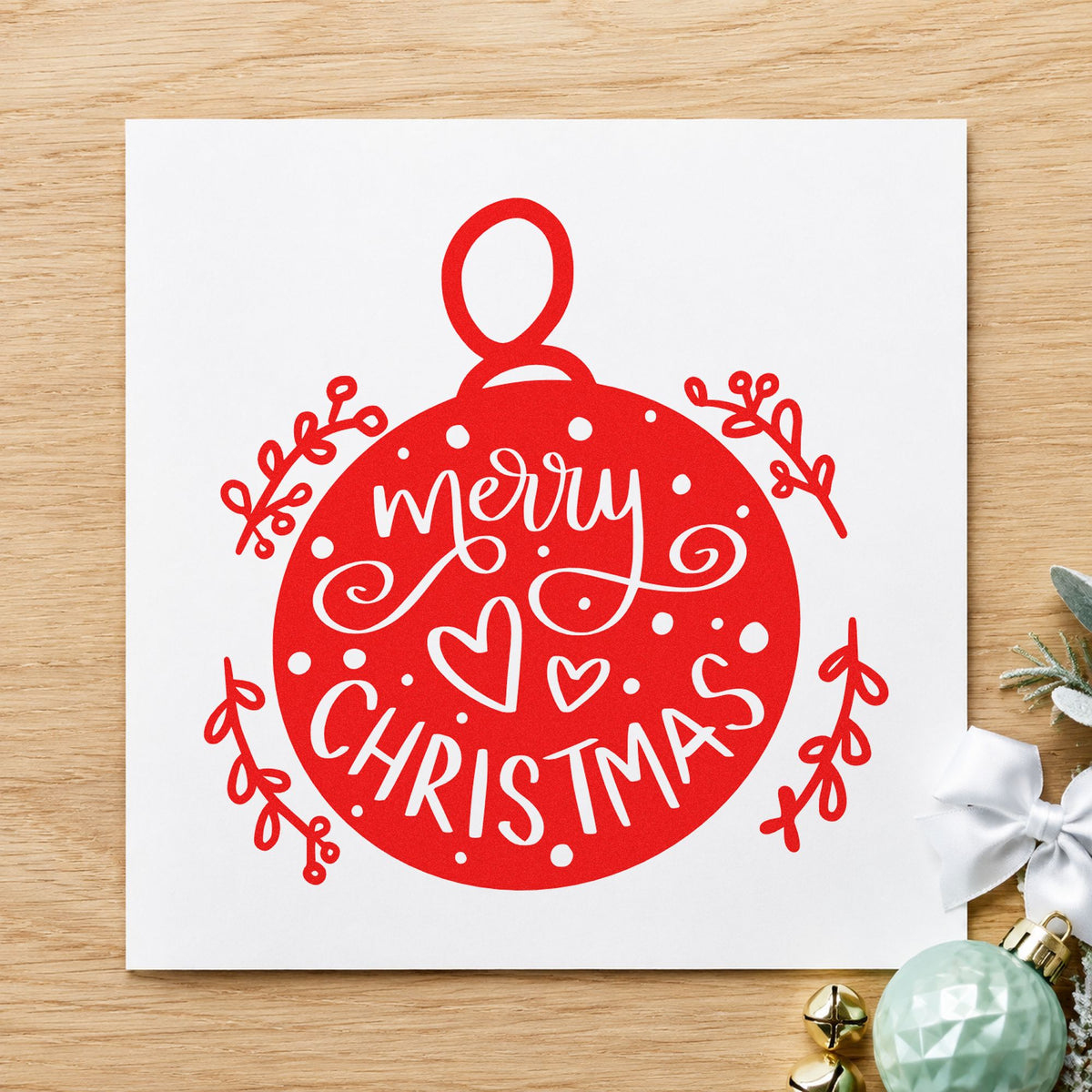 Merry Christmas Round Ornament Slim Pre-Inked Stamp in use 7