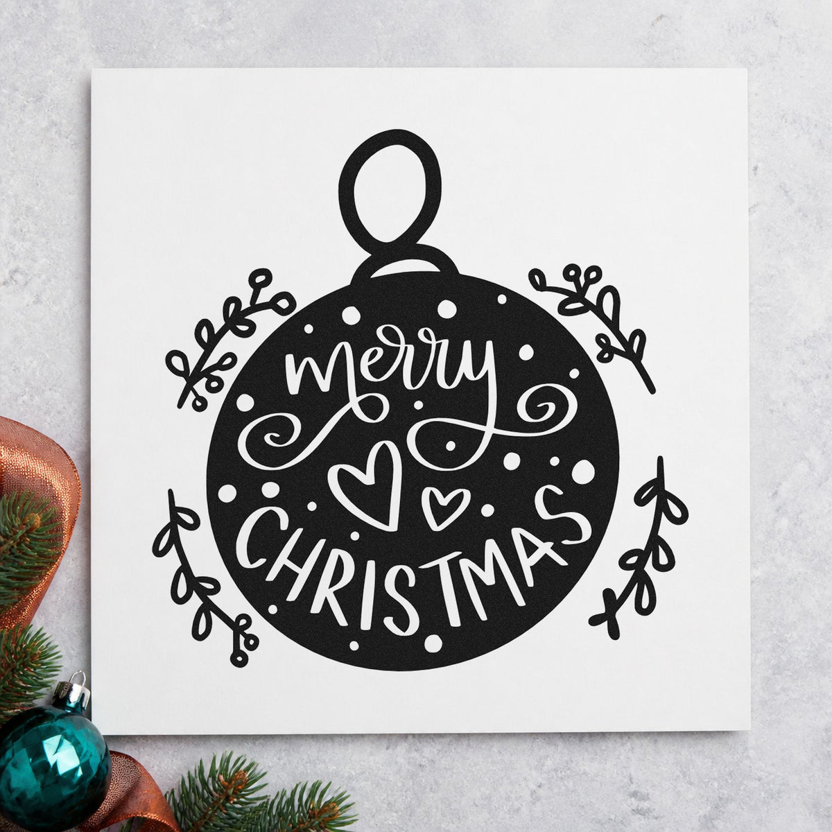 Merry Christmas Round Ornament Slim Pre-Inked Stamp in use 9