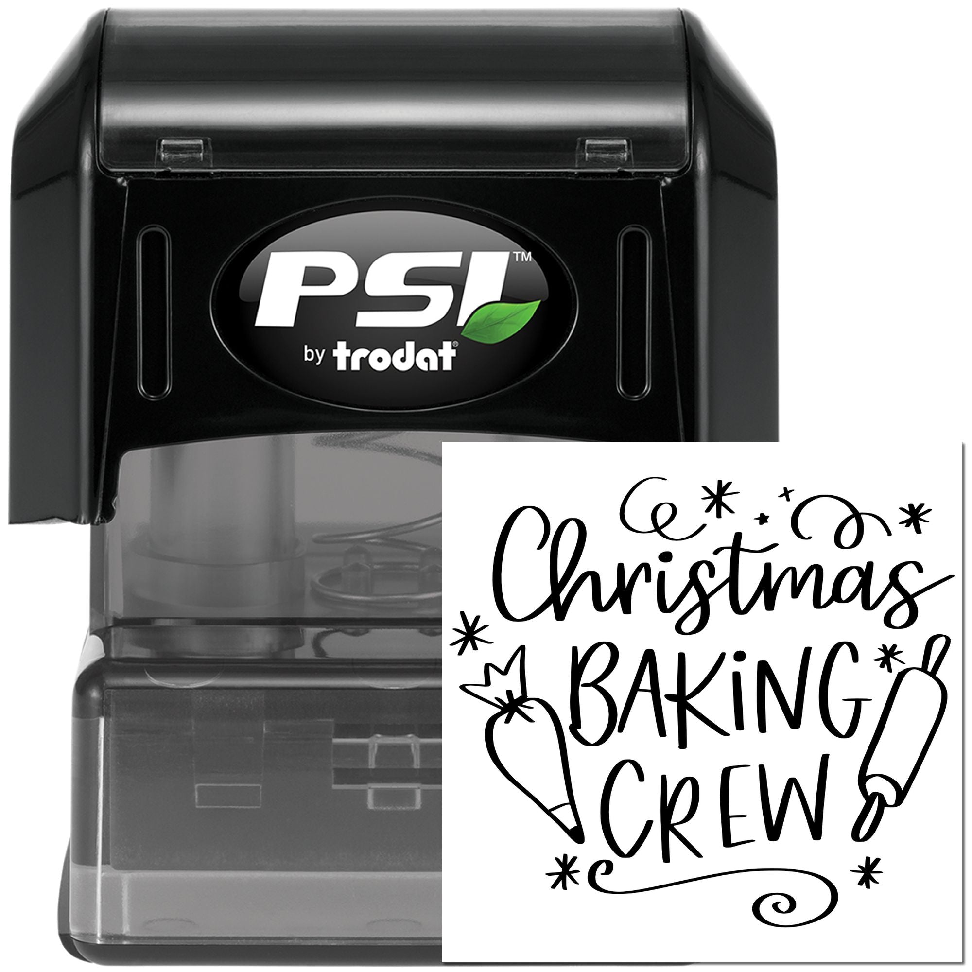 PSI by Trodat self-inking rubber stamp with Christmas Baking Crew design for holiday baking and packaging