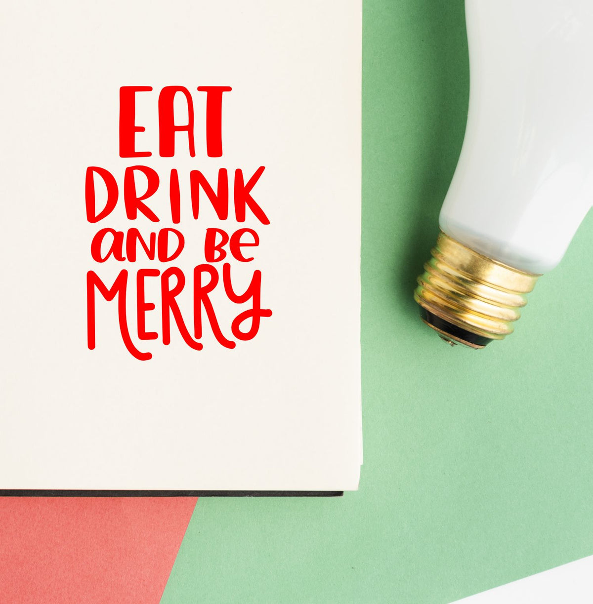 Eat, drink and be merry rubber stamp design for holiday cards, party invitations, and festive crafts.