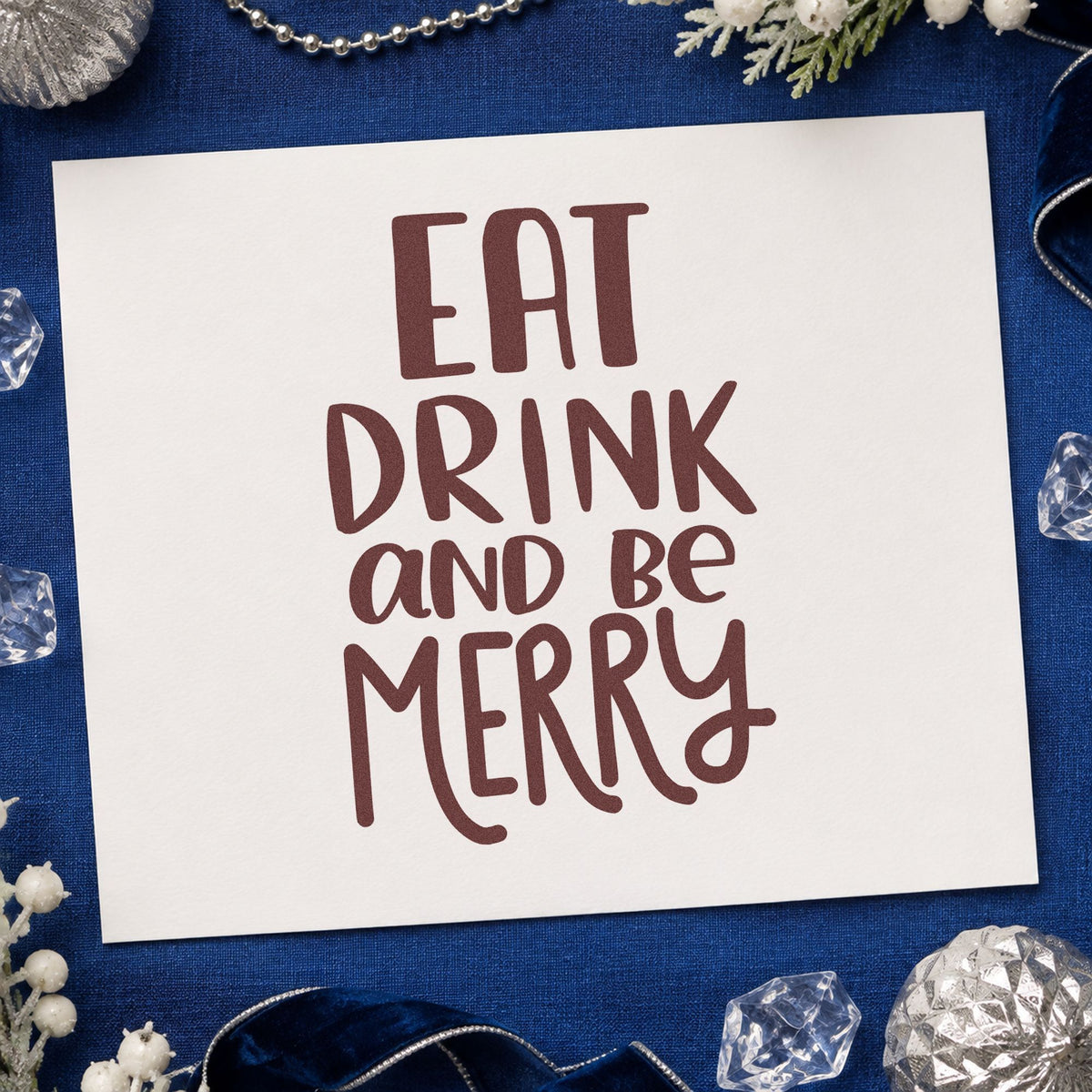 Eat Drink And Be Merry Rubber Stamp – Duo Hand in use 4