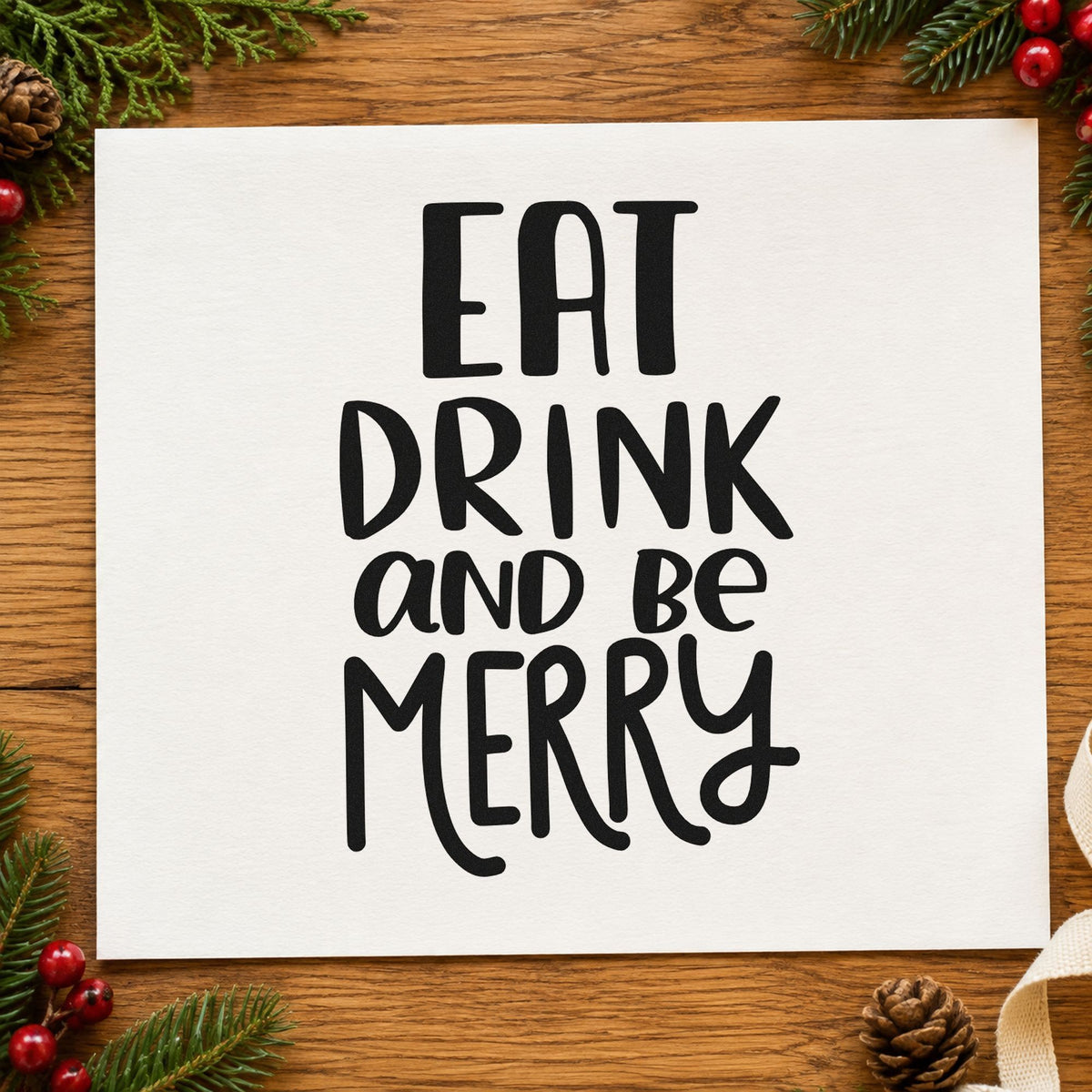 Eat Drink And Be Merry Rubber Stamp – Duo Hand in use 9