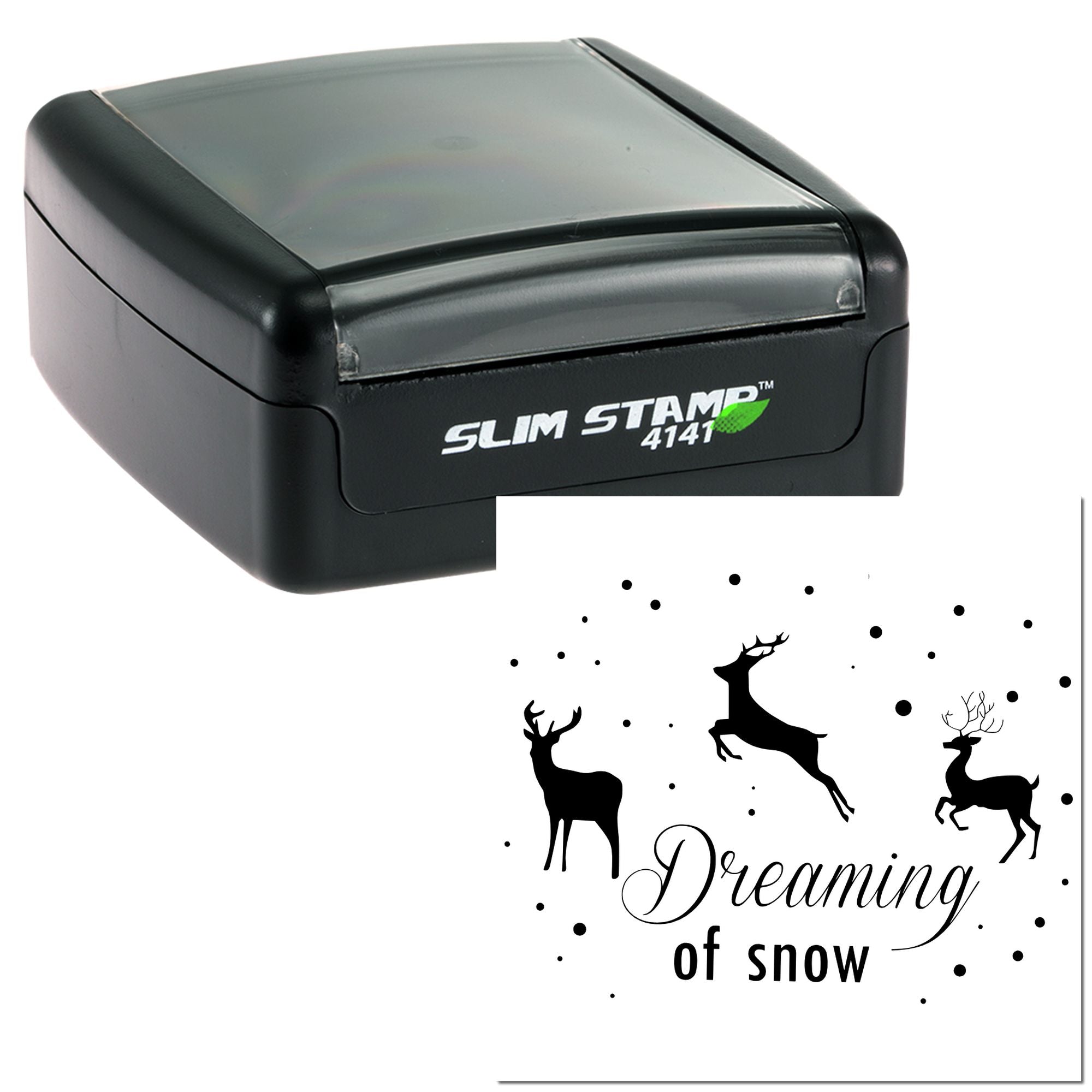 Slim Stamp 4141 rubber stamp featuring Dreaming of Snow deer design for winter crafts, cards, and scrapbooking.