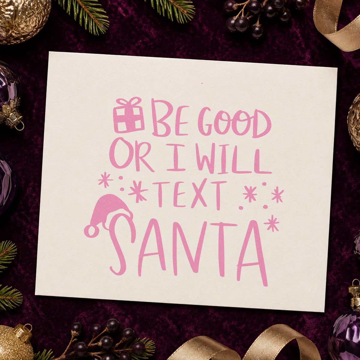 Be Good Text Santa Rubber Stamp – Duo Hand in use 10