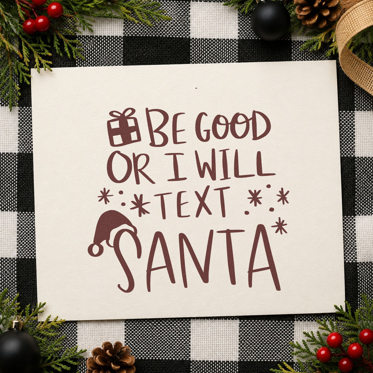 Be Good Text Santa Rubber Stamp – Duo Hand in use 4