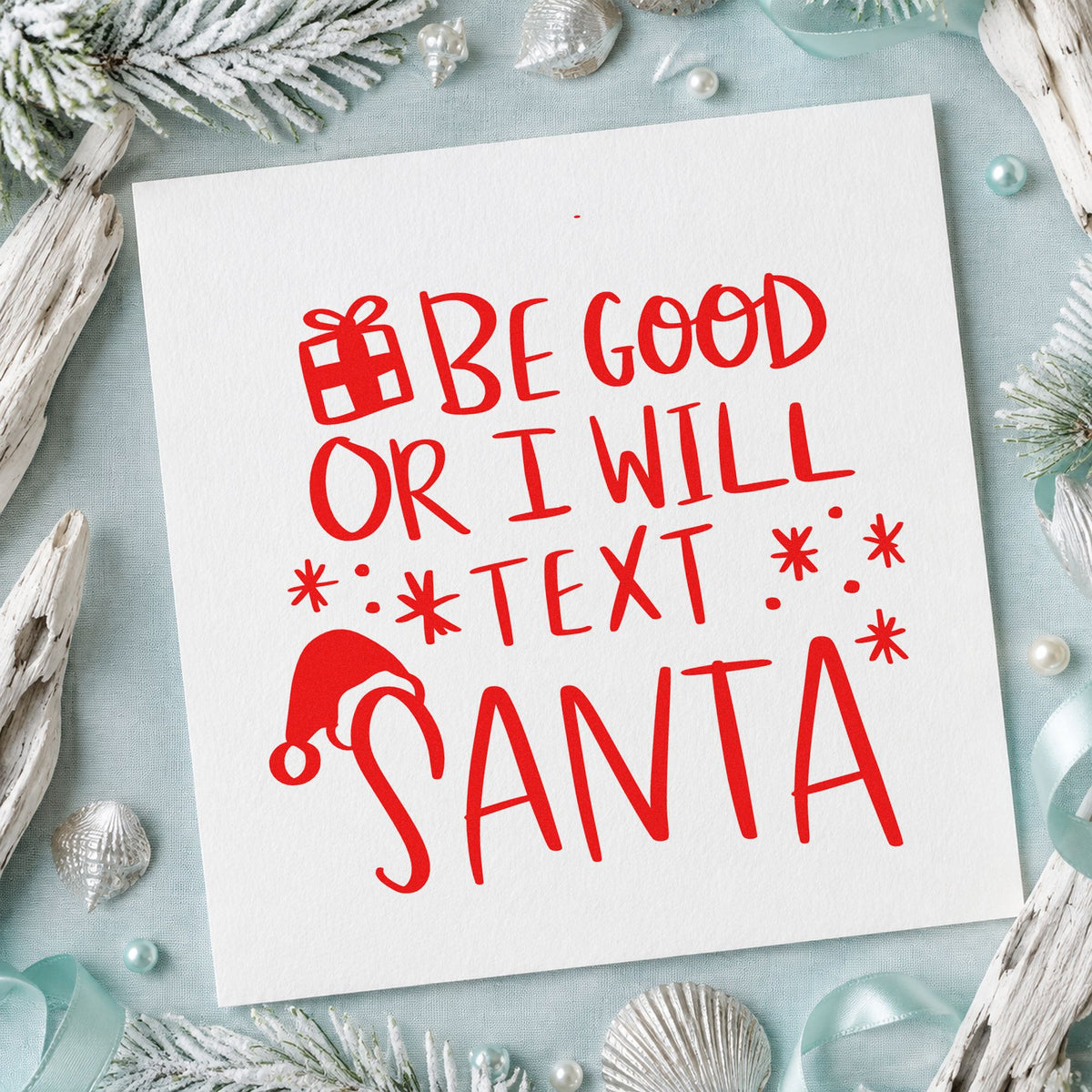 Be Good Text Santa Rubber Stamp – Duo Hand in use 5