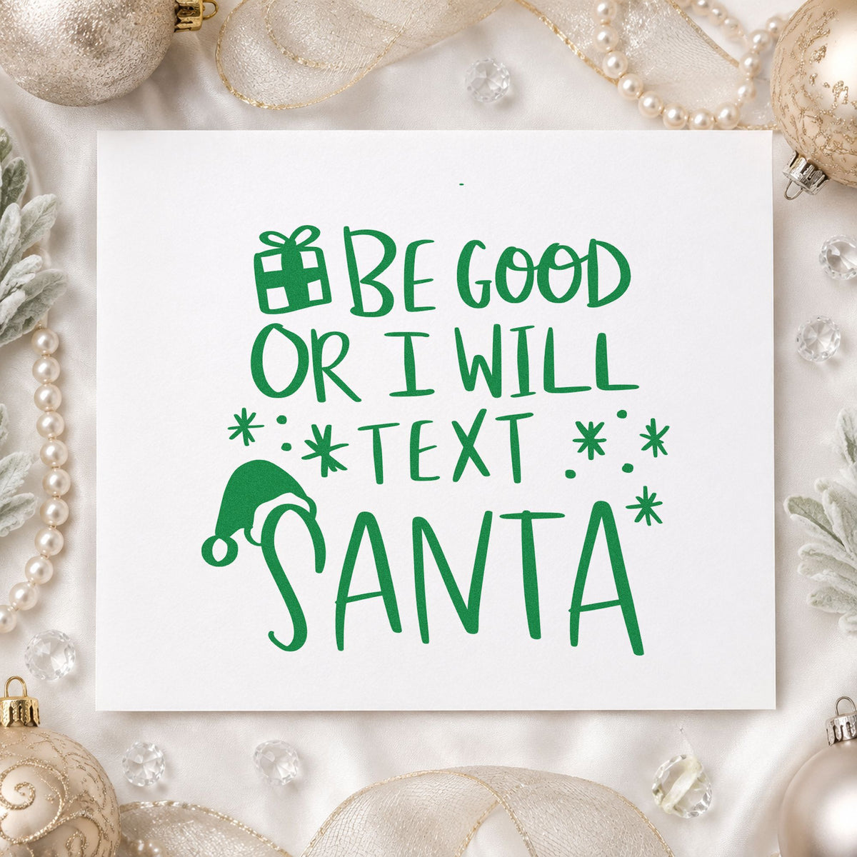 Be Good Text Santa Rubber Stamp – Duo Hand in use 6
