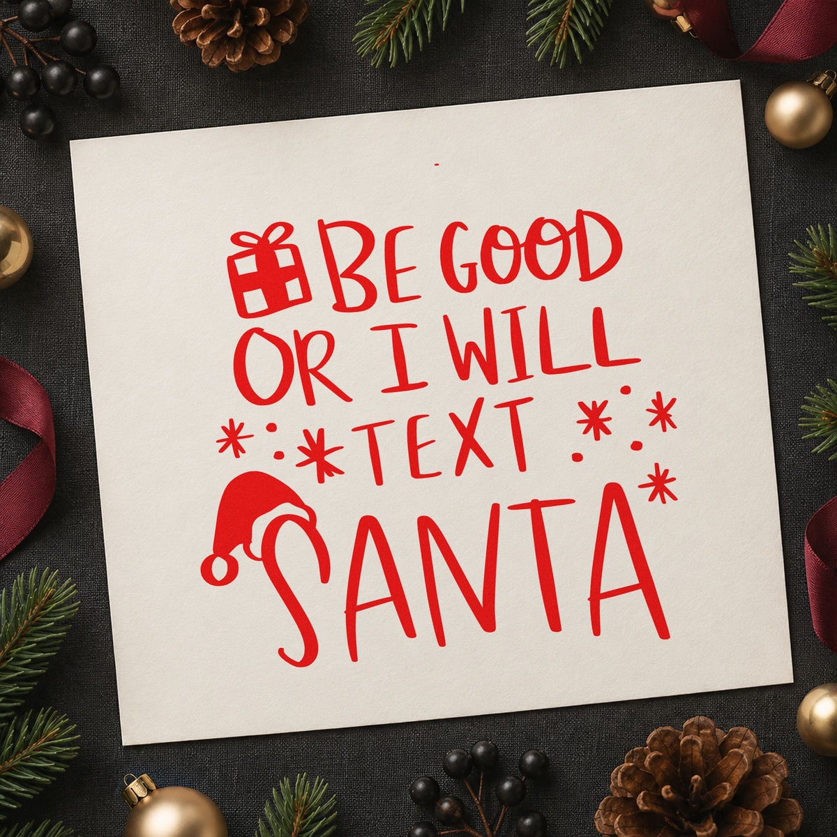 Be Good Text Santa Rubber Stamp – Duo Hand in use 7