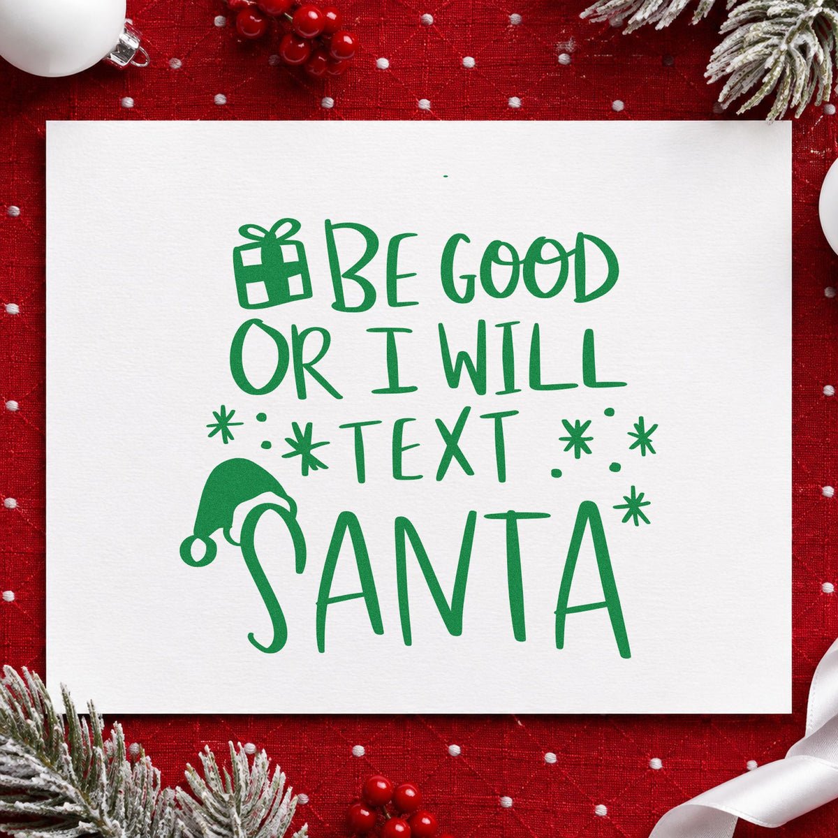 Be Good Text Santa Rubber Stamp – Duo Hand in use 8