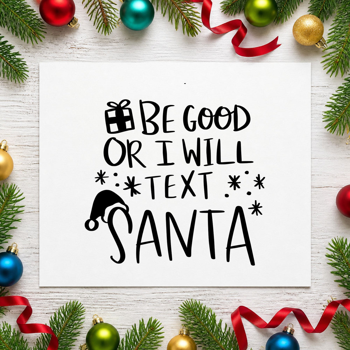 Be Good Text Santa Rubber Stamp – Duo Hand in use 9