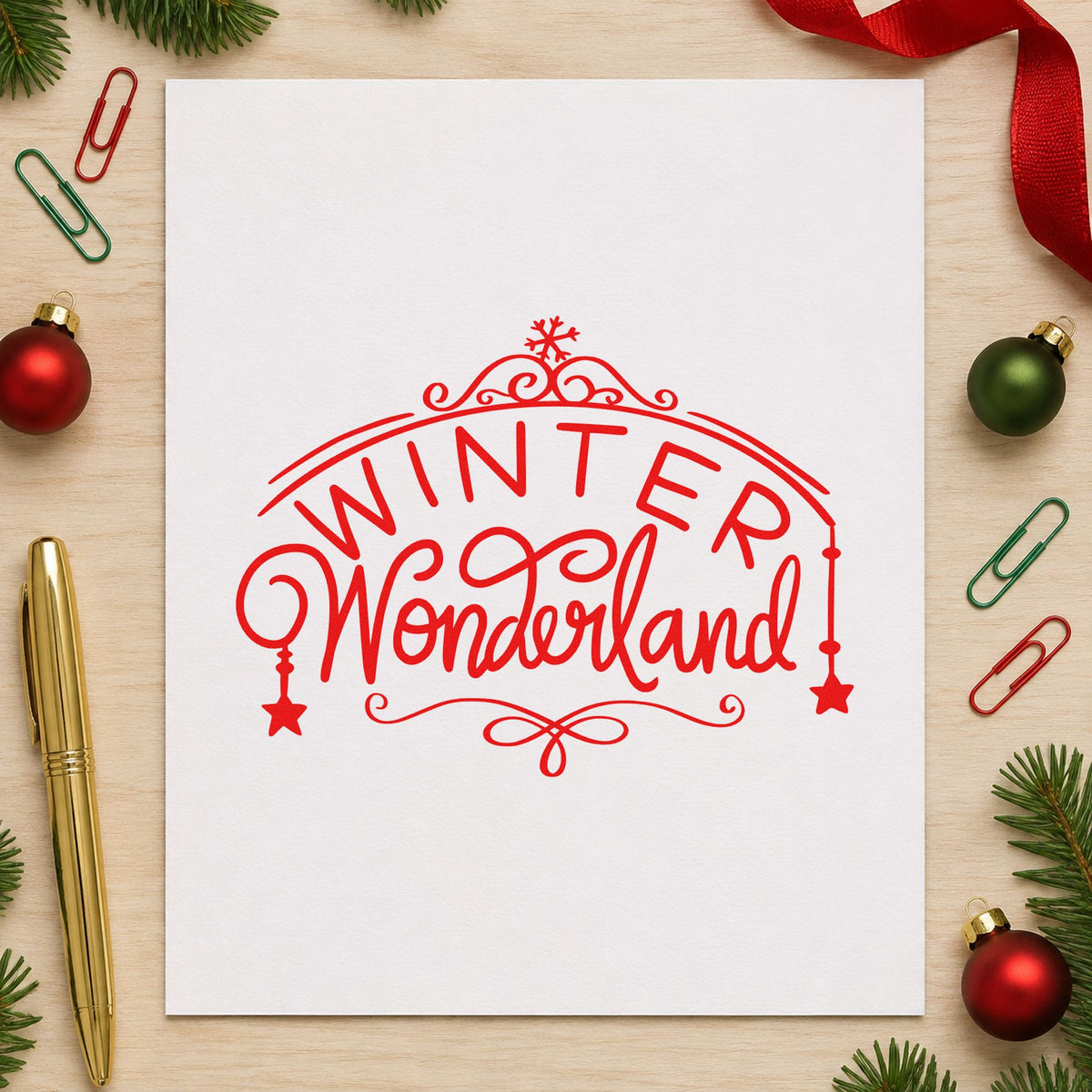 Duo Hand Winter Wonderland Ornate Arch Rubber Stamp in use 5