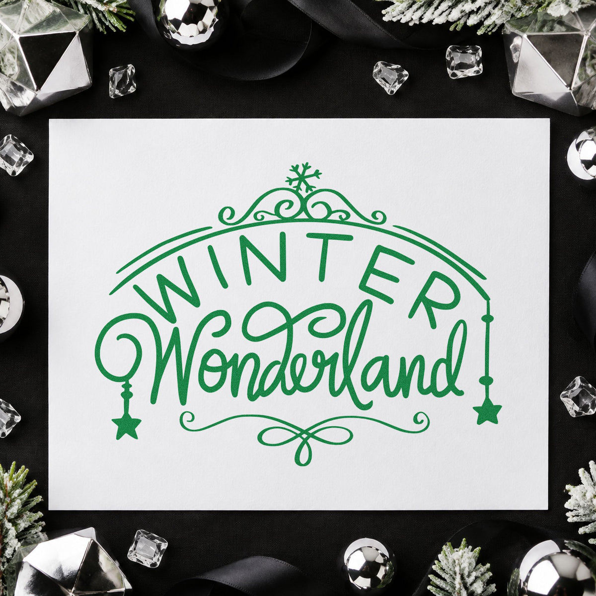 Duo Hand Winter Wonderland Ornate Arch Rubber Stamp in use 8