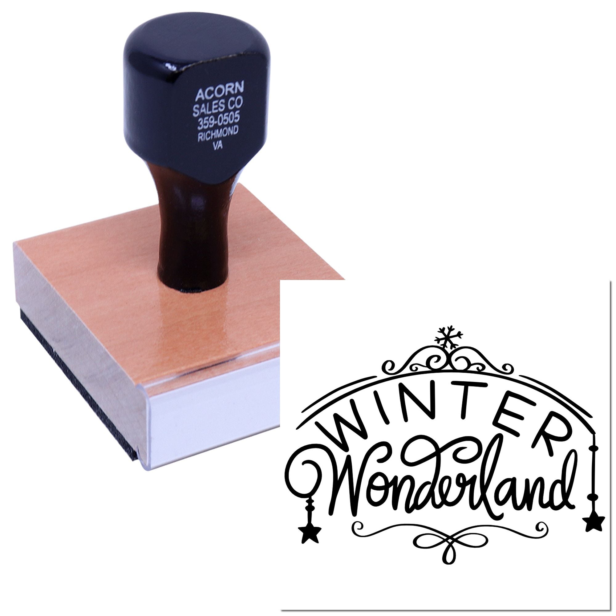 Custom rubber stamp featuring a Winter Wonderland holiday logo for event branding and crafting