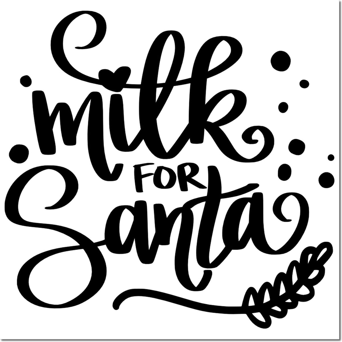 Milk for Santa Christmas rubber stamp design in playful script, perfect for holiday baking notes, gift tags, and Christmas cards.