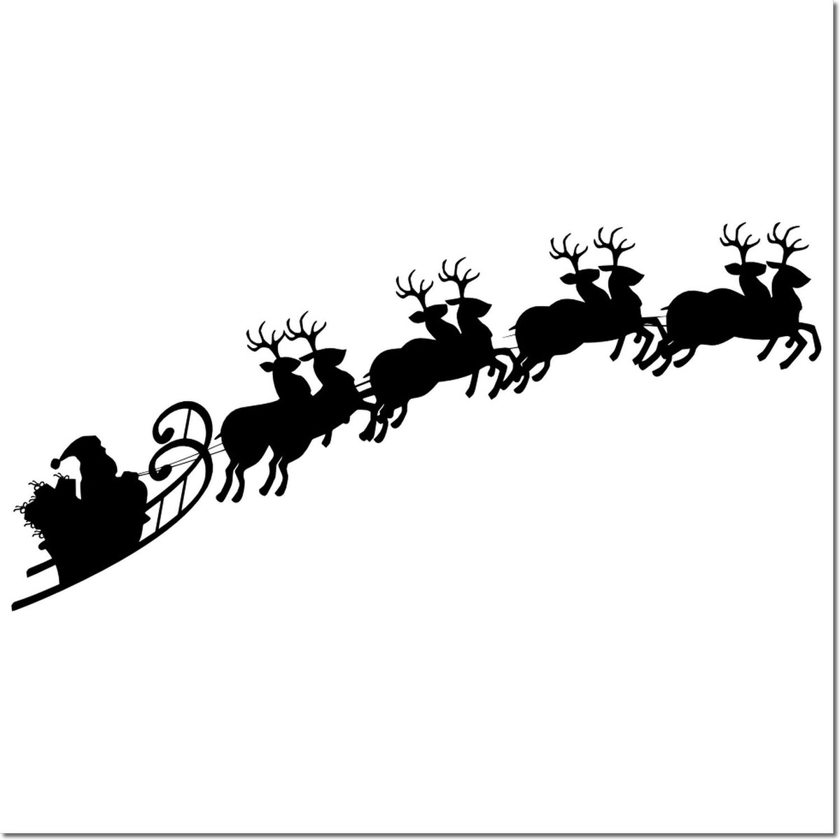 Santa in sleigh with reindeer silhouette, Christmas rubber stamp design