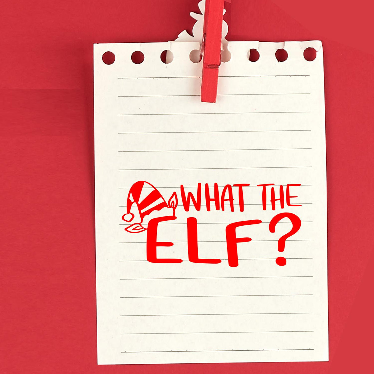 What the Elf? holiday rubber stamp design for Christmas cards, gift tags, and festive craft projects.