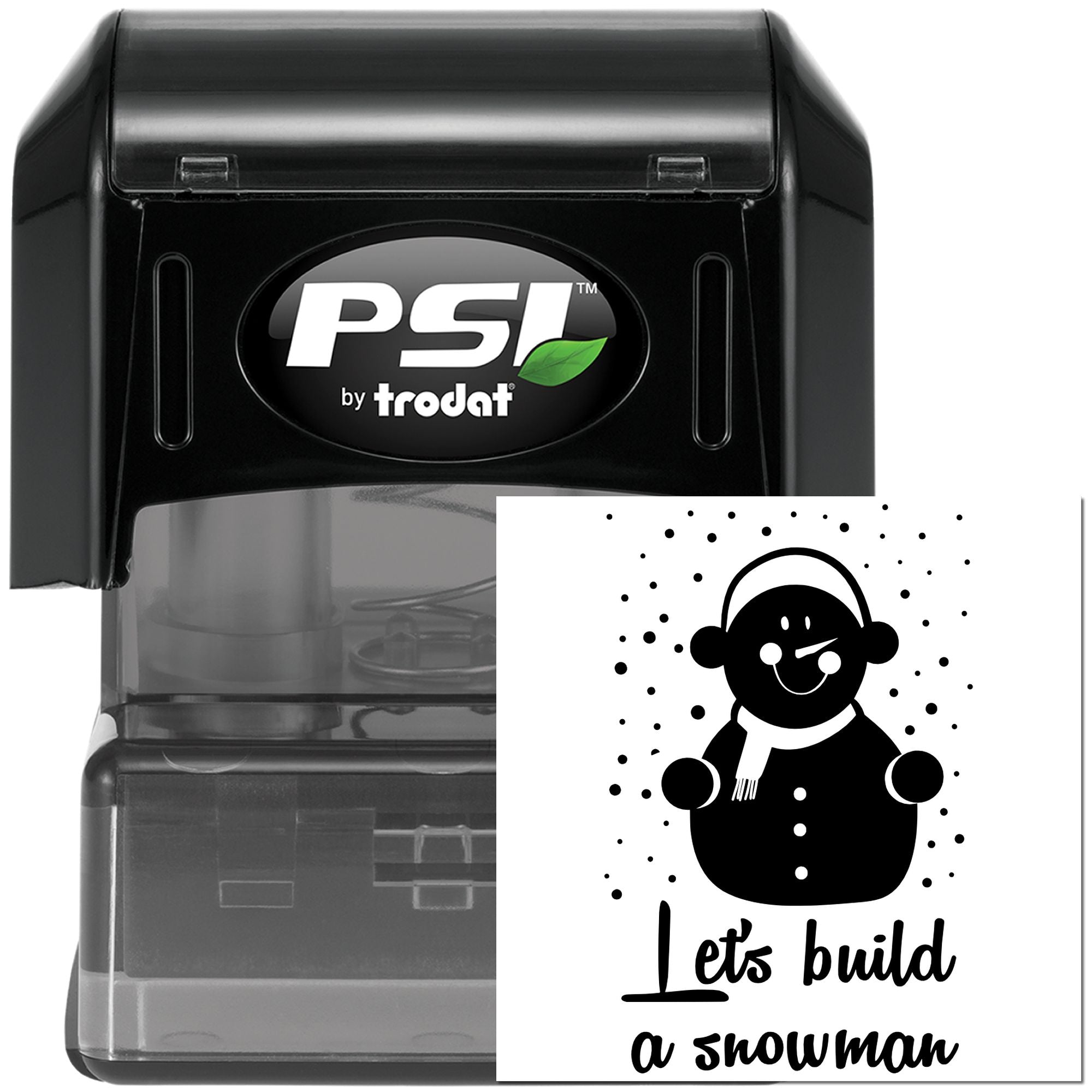 PSI by Trodat self-inking rubber stamp featuring Lets build a snowman winter message for holiday crafts and cards.