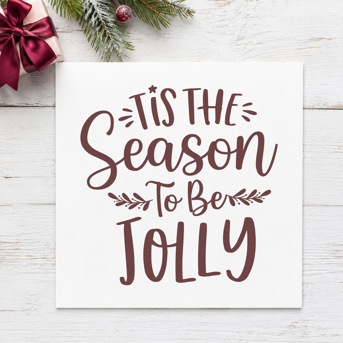 Tis Season To Be Jolly Sprigs Rubber Stamp – Duo Hand in use 4