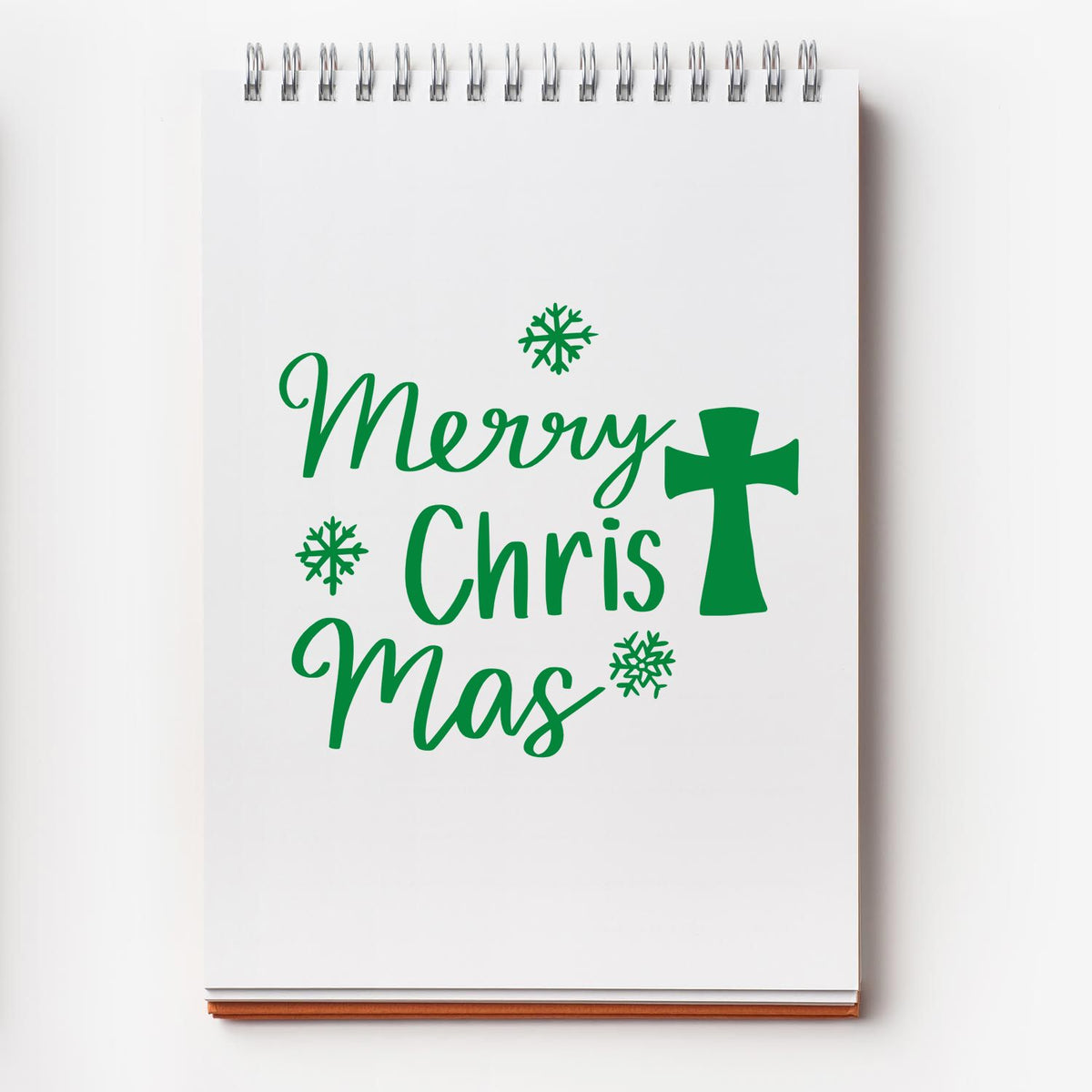 Merry ChristMas rubber stamp design with cross and snowflakes for Christian Christmas cards and holiday crafts.