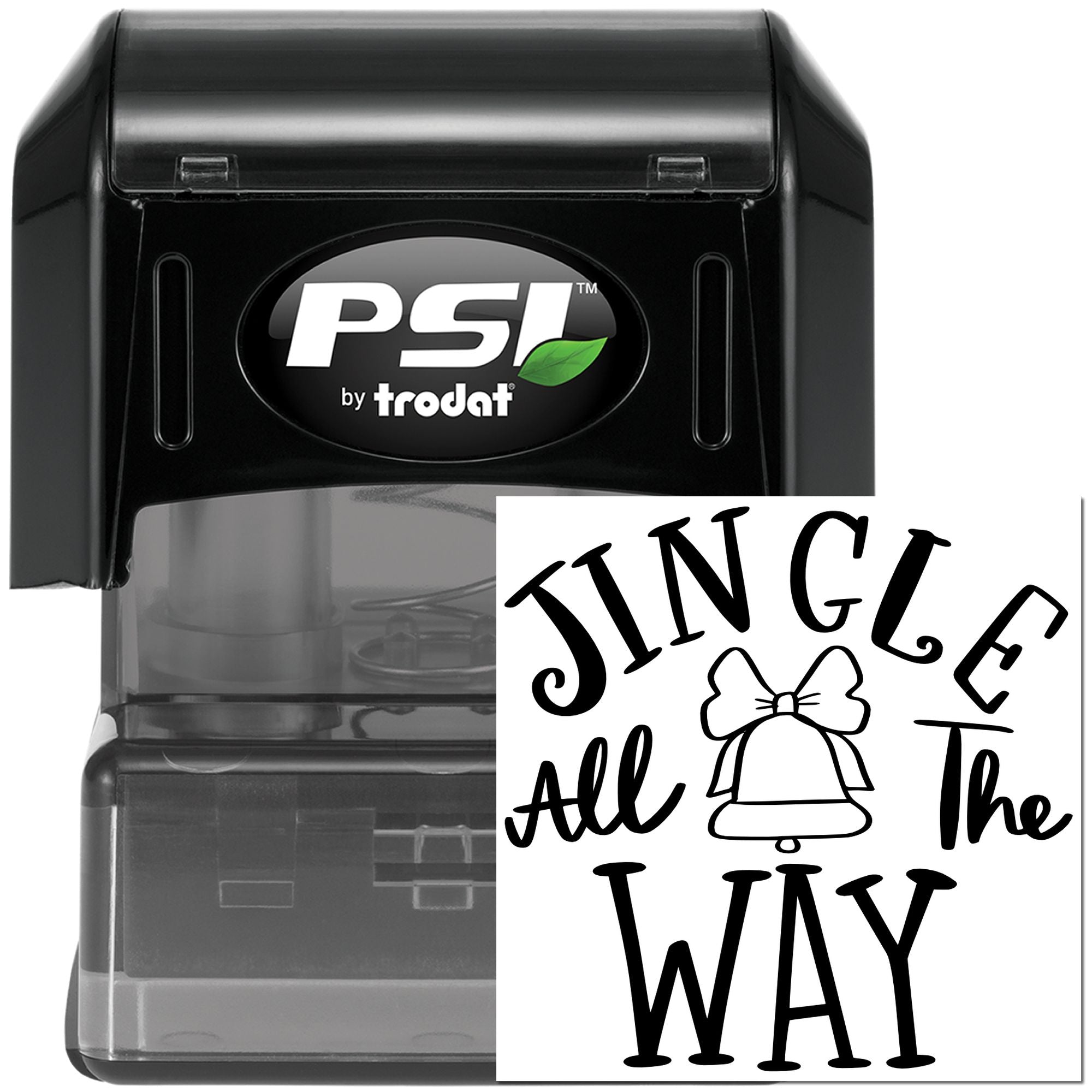 PSI by Trodat custom self-inking rubber stamp with Jingle All the Way bell design for holiday crafting
