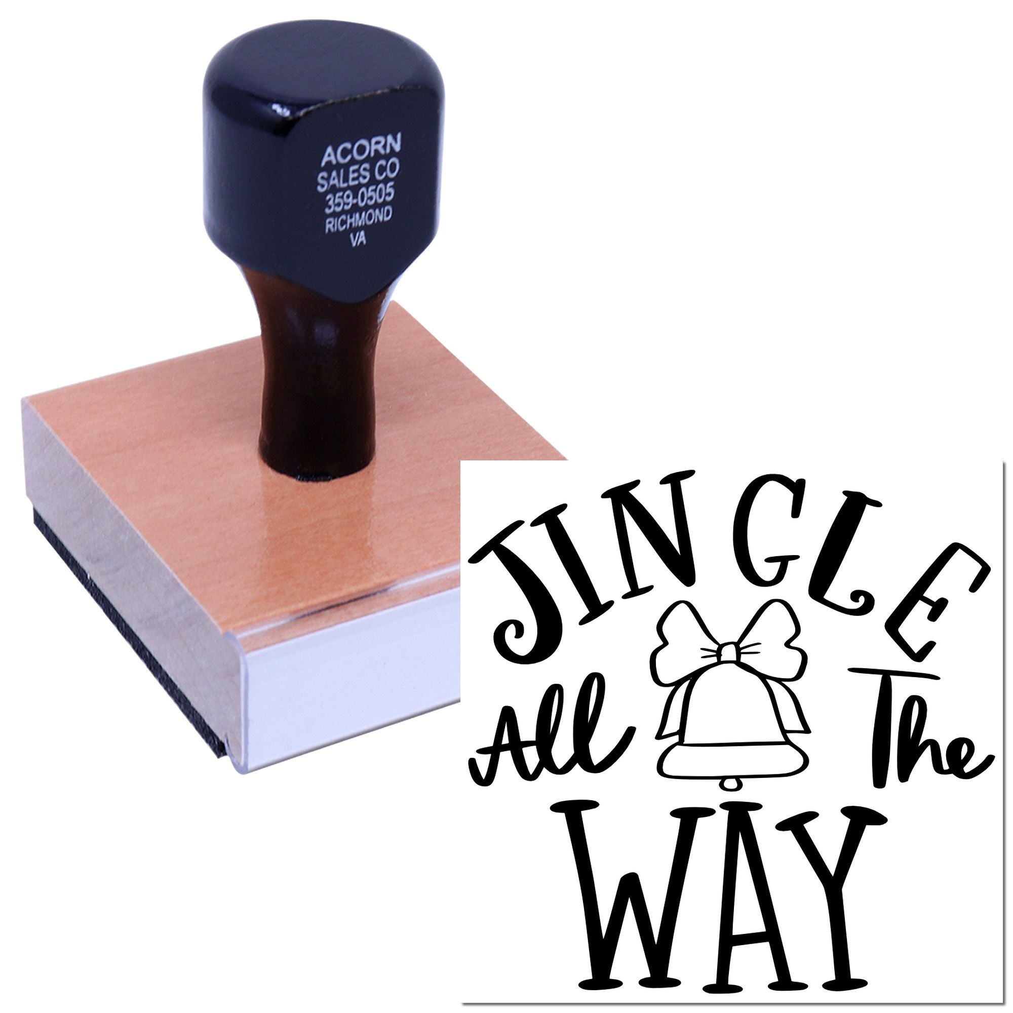 Jingle All the Way rubber stamp for holiday cards, featuring a festive bell design for Christmas crafts and gift wrapping.