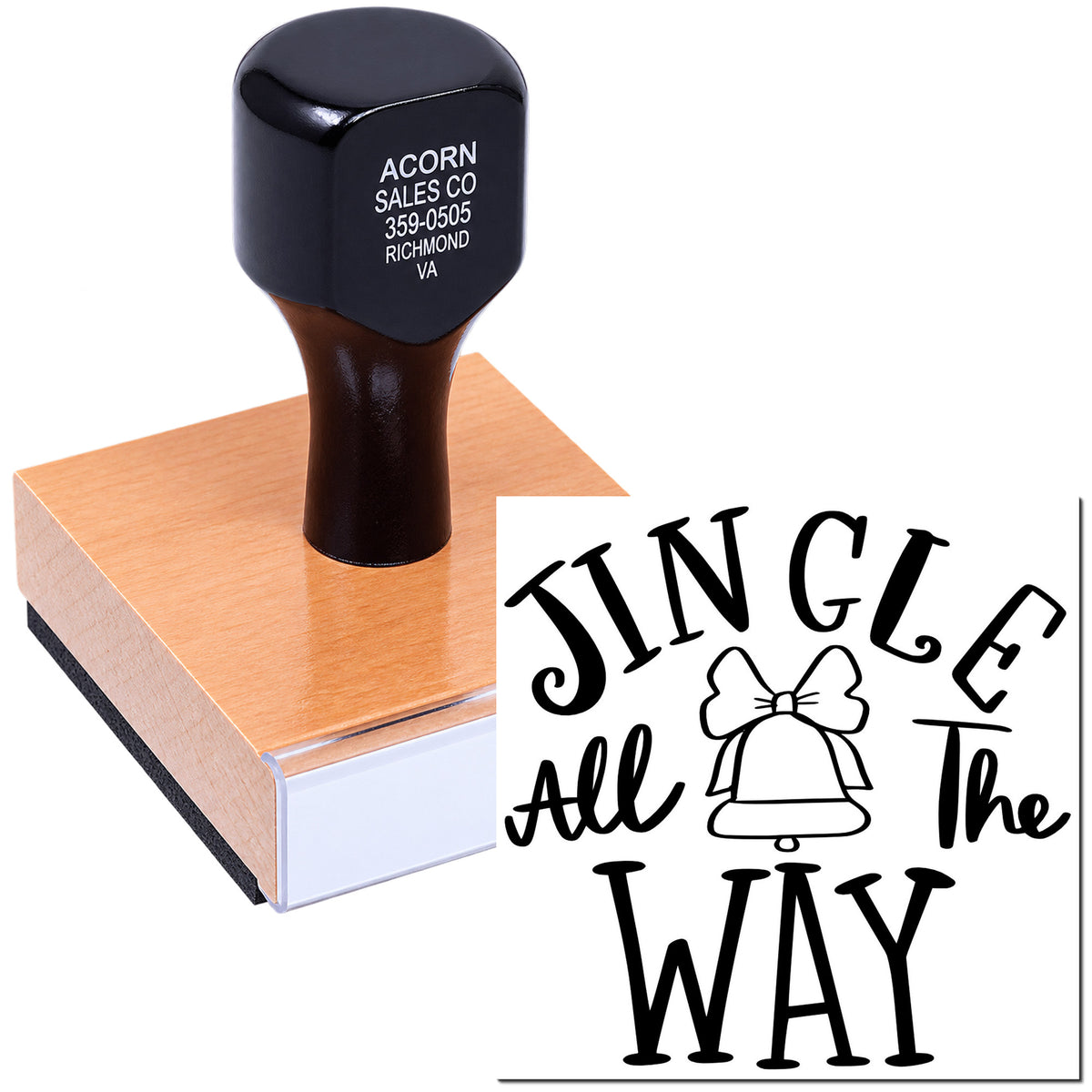 Jingle All the Way rubber stamp for holiday cards, featuring a festive bell design for Christmas crafts and gift wrapping.