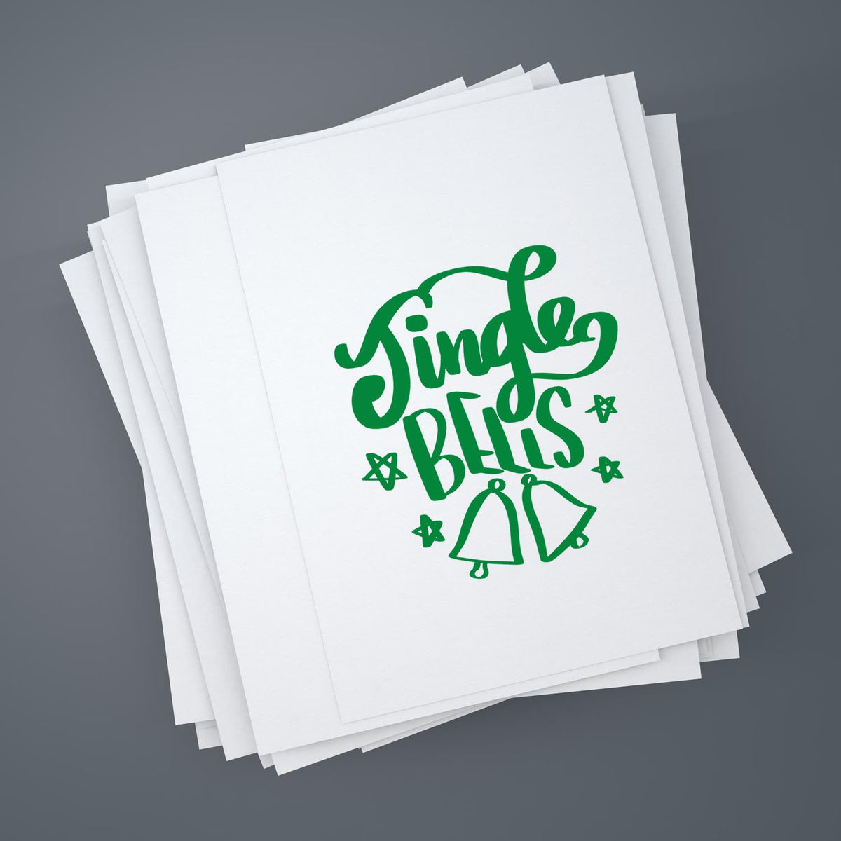 Single Bells Christmas rubber stamp design with bells and stars for holiday cards