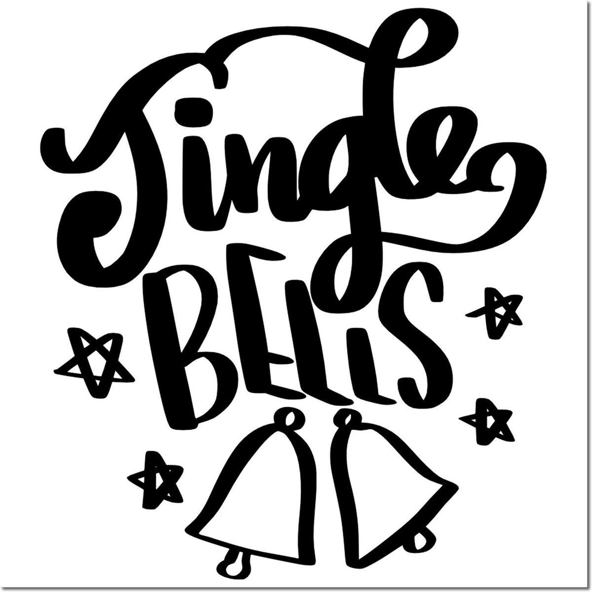 Jingle Bells Christmas rubber stamp design with festive bells and stars