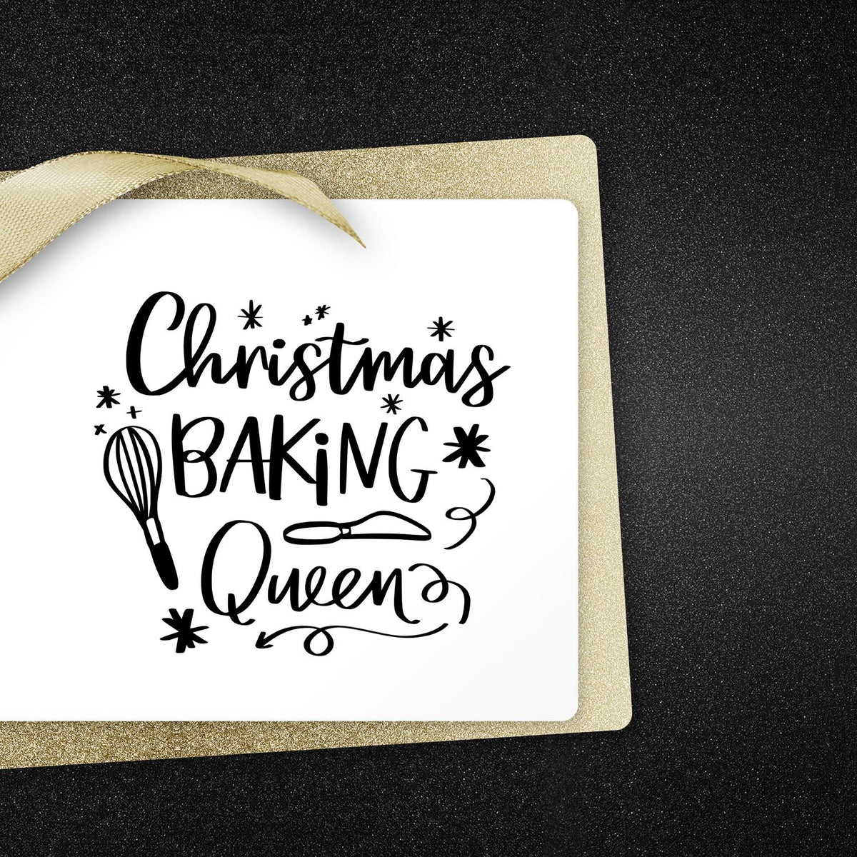 Christmas Baking Queen rubber stamp design with whisk and rolling pin for holiday baking cards and gifts
